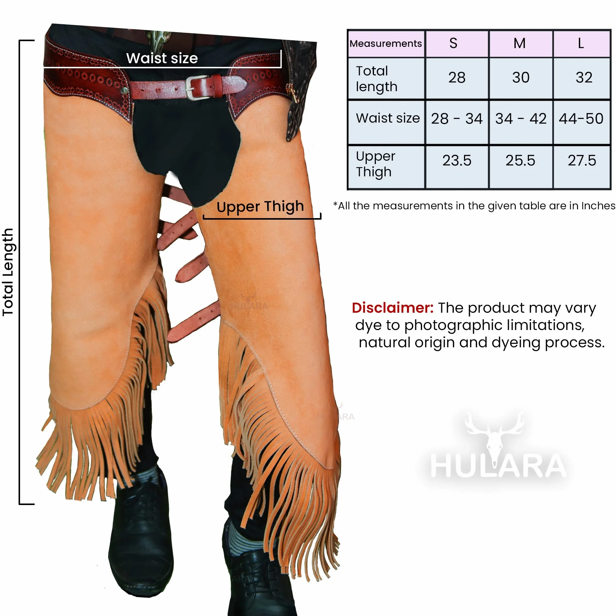 Hulara Chaps Western Cowboy pelle scamosciata per uomo donna con giogo