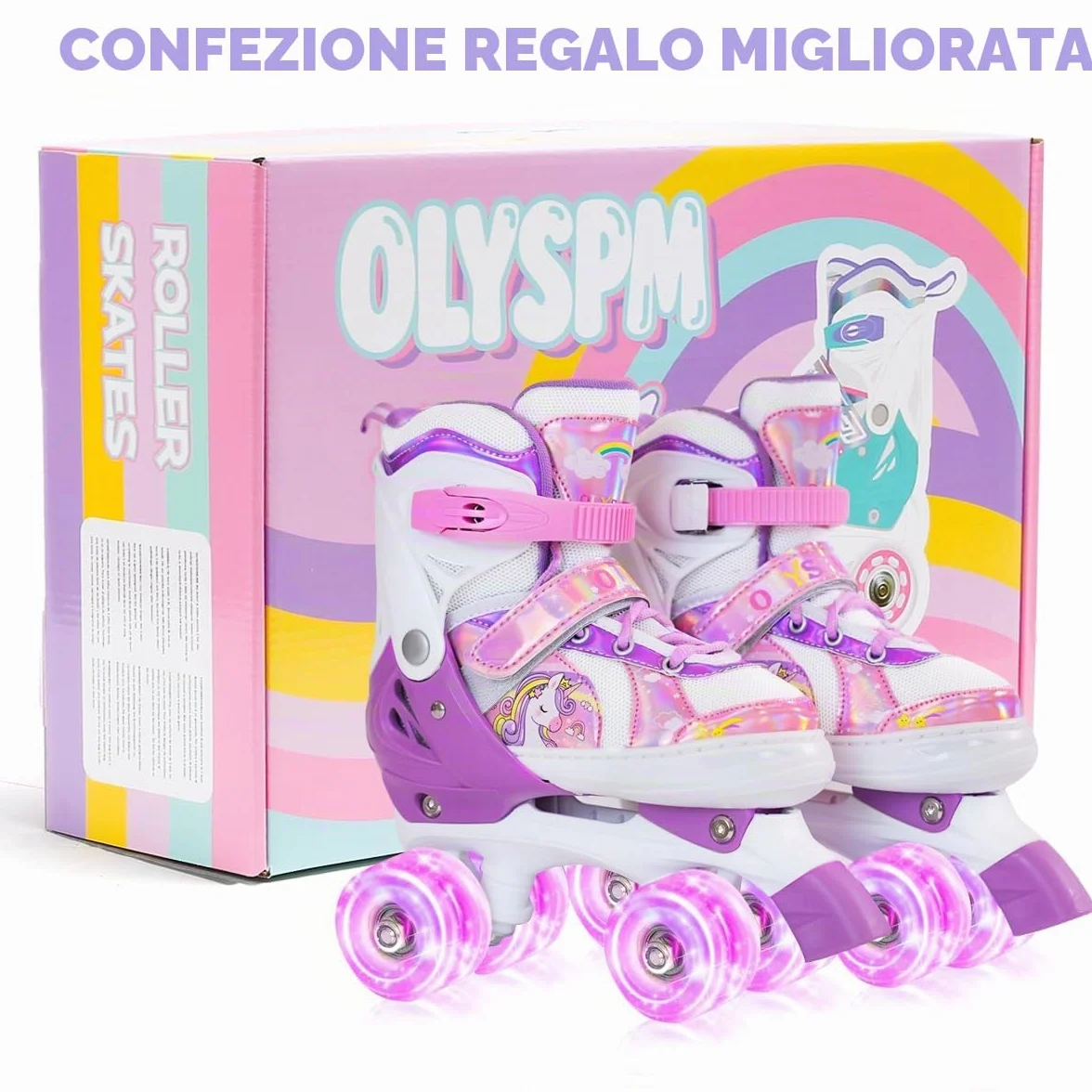 Pattini a Rotelle Bambina,Pattini a 4 Ruote Regolabili in 4 Misure con 8 Ruote Lampeggianti per Ragazzi,Ragazze e Principianti