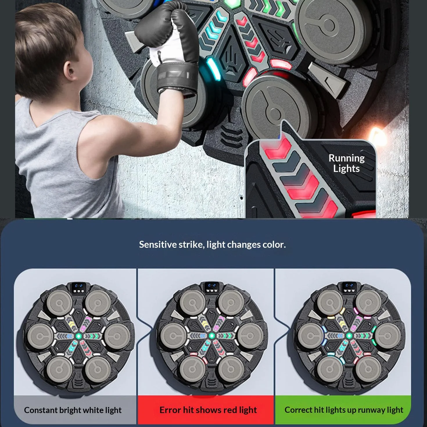 Macchina da boxe musicale, gioco intelligente da parete Bluetooth con guantoni da boxe, velocità e modalità di conteggio regolabili, attrezzatura da palestra per bambini, macchina da boxe per