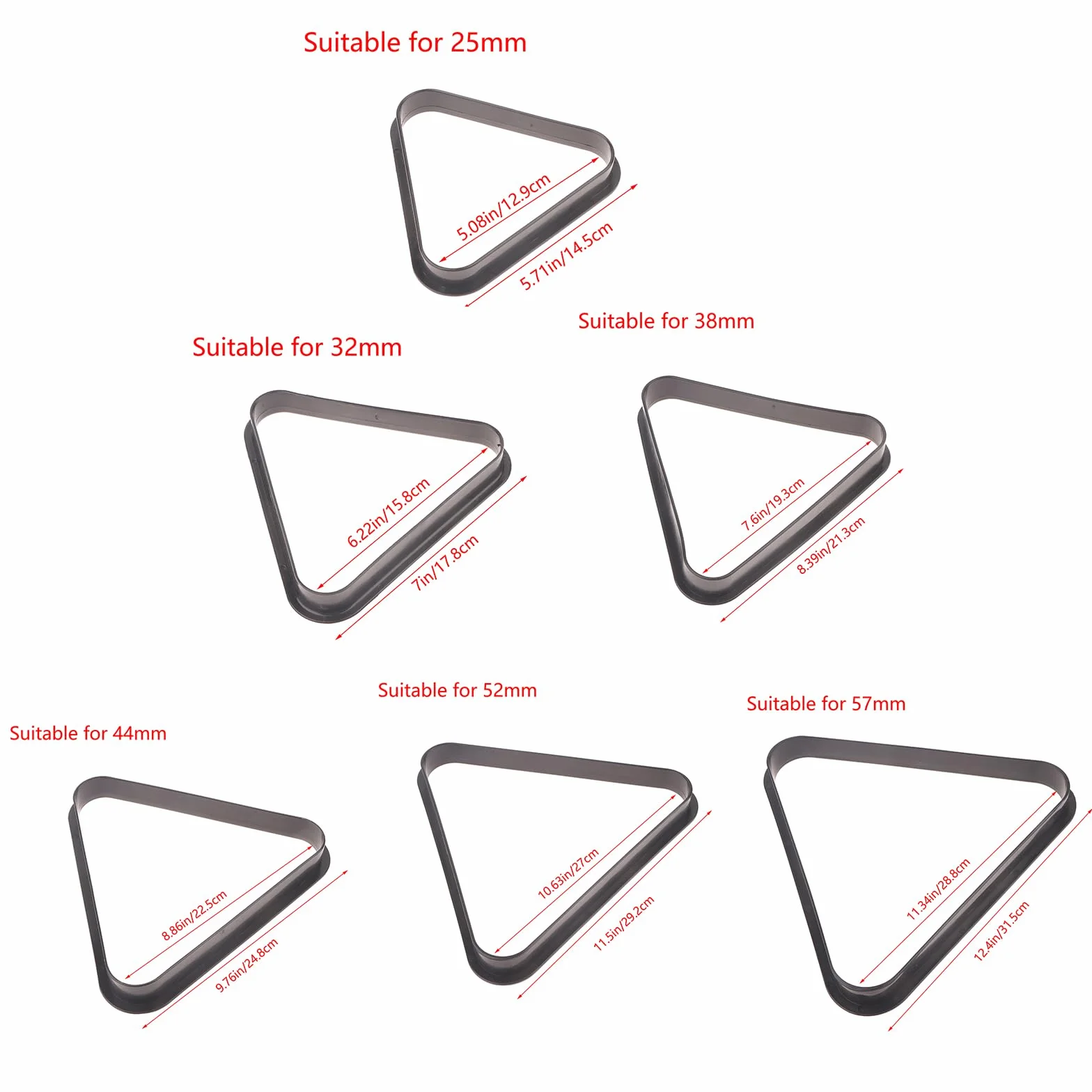 Accessori Tavolo Da Biliardo Snooker Triangolo Telaio Rack in Plastica 25 mm 32 mm 38 mm 44 mm 52 mm 57 mm