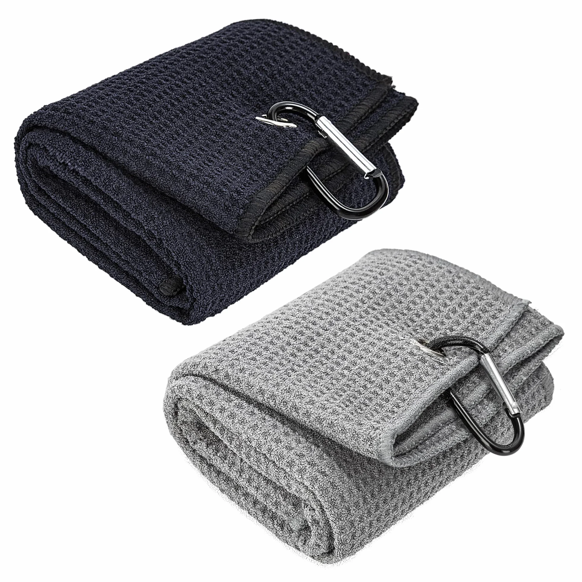 Asciugamano da Golf in Microfibra 2 Pezzi Ripiegabile con Moschettone Asciugatura Rapida 60x40cm