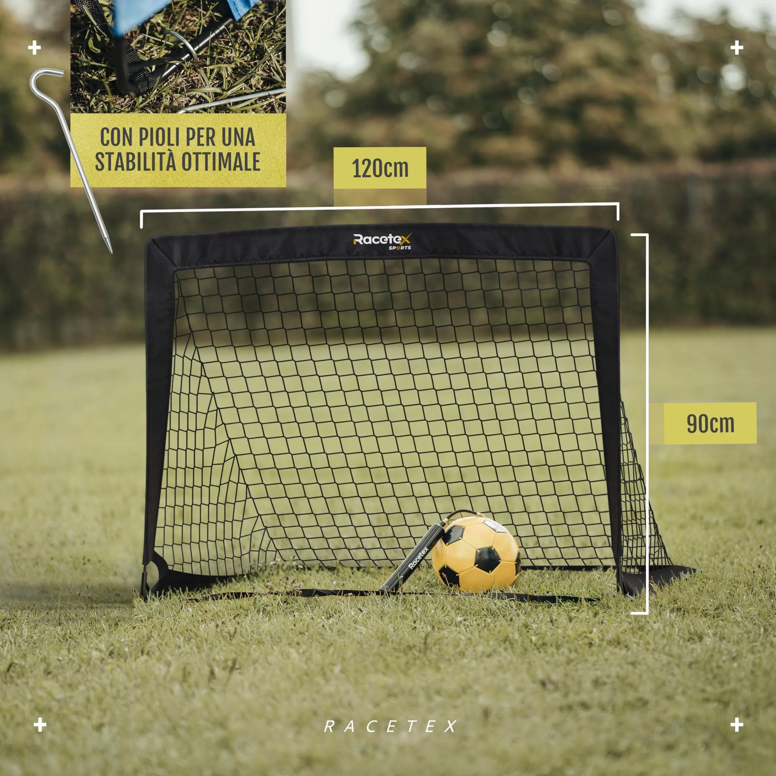 Racetex set di 2 porta calcio bambini - porte da calcio incluse in una pratica borsa per il trasporto - Versione con [ASTE RINFORZATE CON FIBRA DI VETRO] - porta per bambini