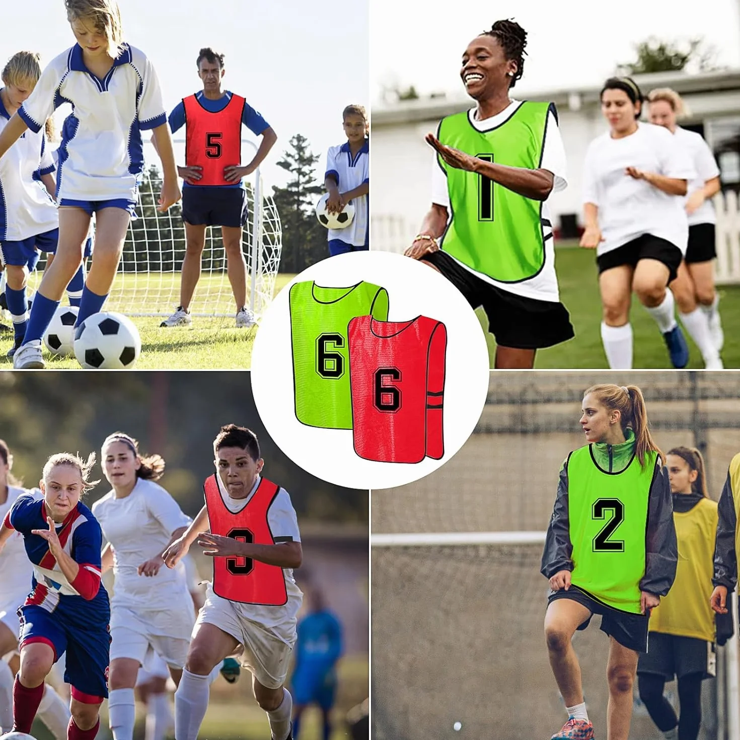 Scrimmage Training Vest 24 Pezzi Reversibile Numerato Calcio Basket Football Bavaglini Pinnies Verde Rosso Adult