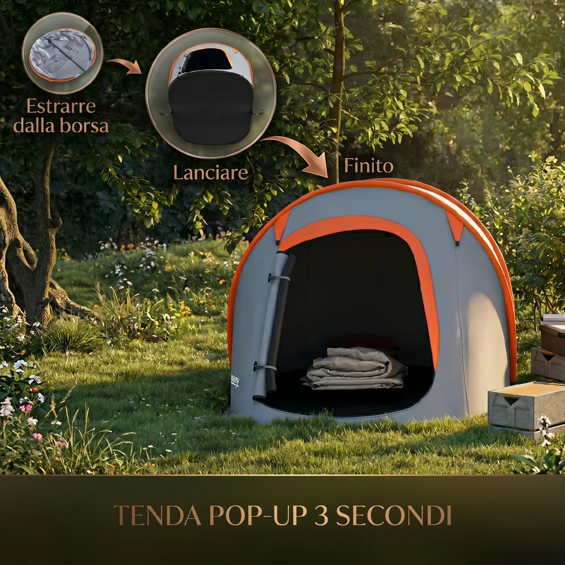 Outsunny Tenda da Campeggio Impermeabile 2-3 Posti Pop Up 245x148x105 cm