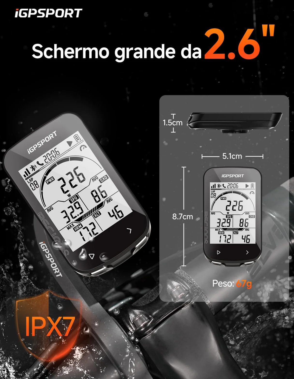 iGPSPORT BSC100S Ciclocomputer GPS Compatibile Contachilometri Bici Senza Fili Display 2,6" Tachimetro Retroilluminazione Automatica Impermeabile Bluetooth 5.0 ANT+