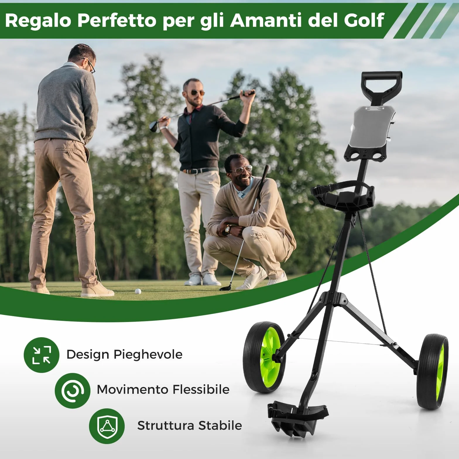 COSTWAY Carrello da Golf Pieghevole con 2 Ruote, Ferro con Tabellone Segnapunti