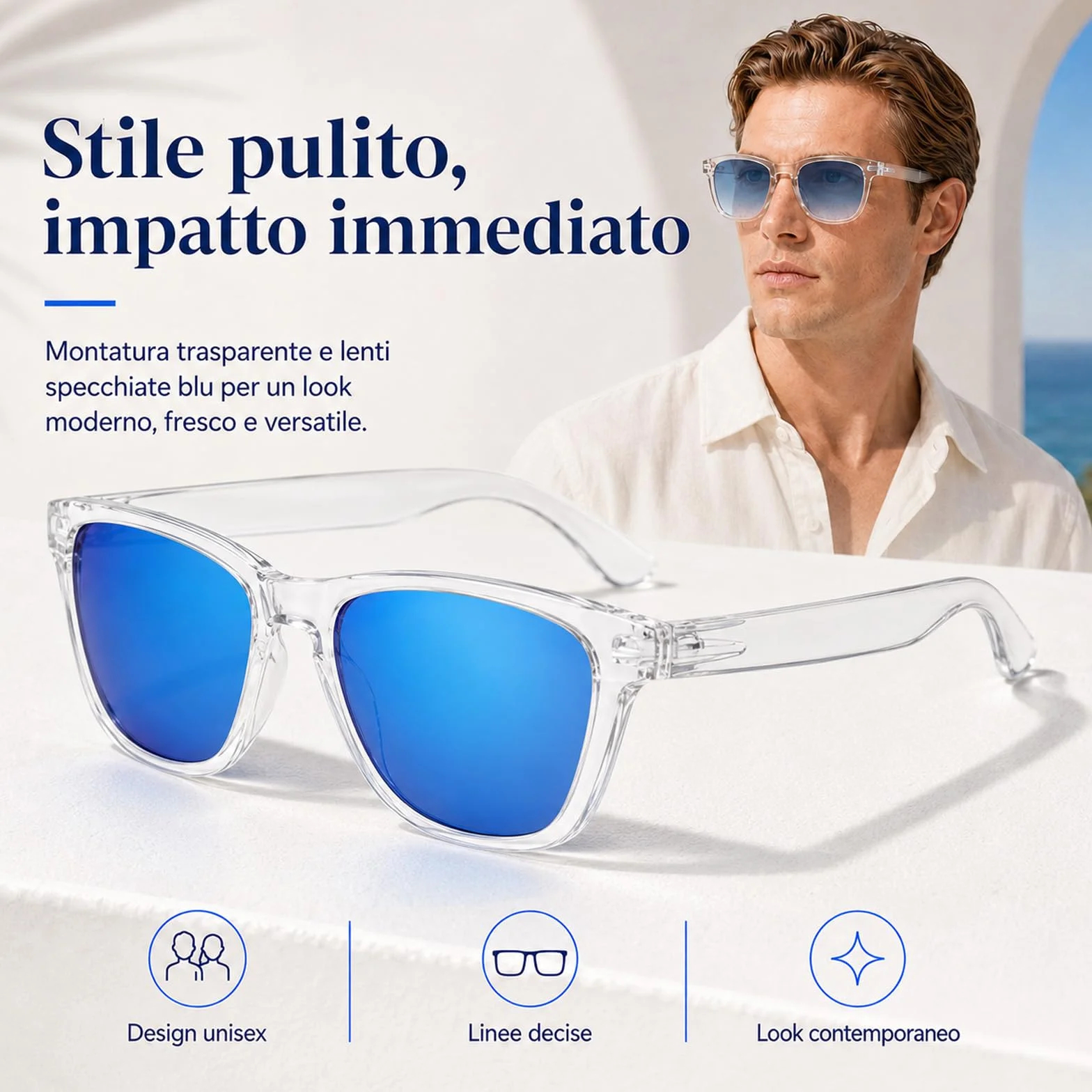 MarcoMoretti Occhiali da Sole UV400 Lenti Blu Unisex
