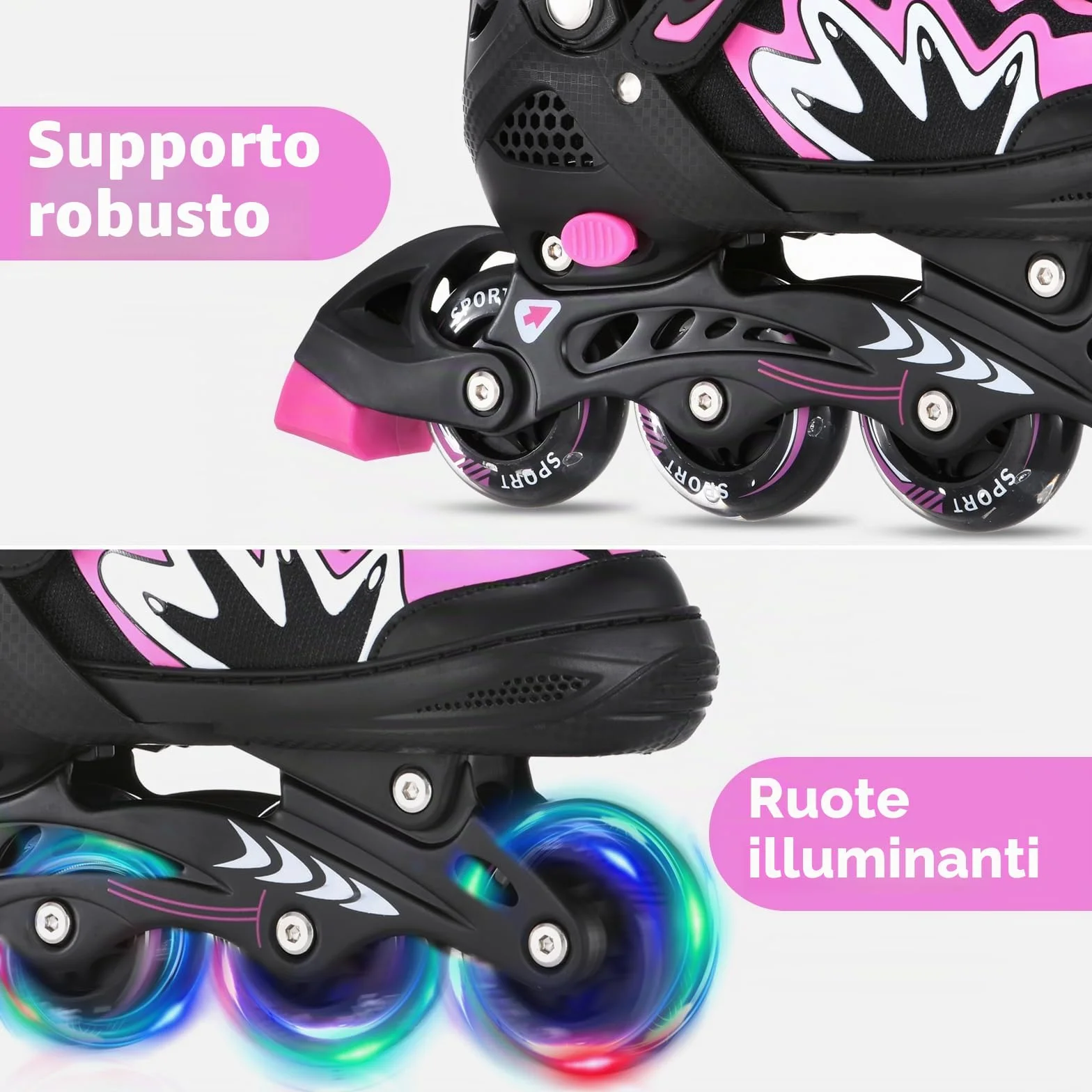 TOMSHOO Pattini a Rotelle con Ruote LED Regolabili per Bambini