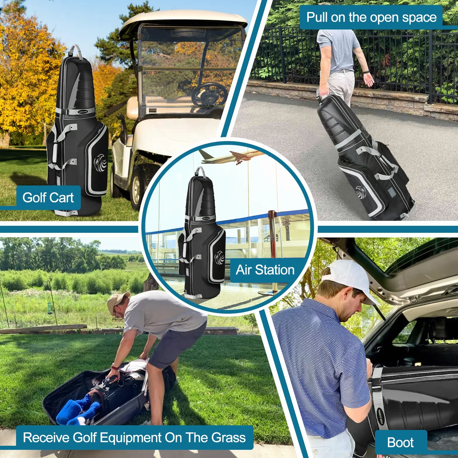 Yamato Borsa da viaggio da golf in ABS con guscio rigido, custodia da viaggio per mazze da golf, compagnie aeree, borse da viaggio con ruote con serratura approvata TSA, regalo perfetto per golfisti