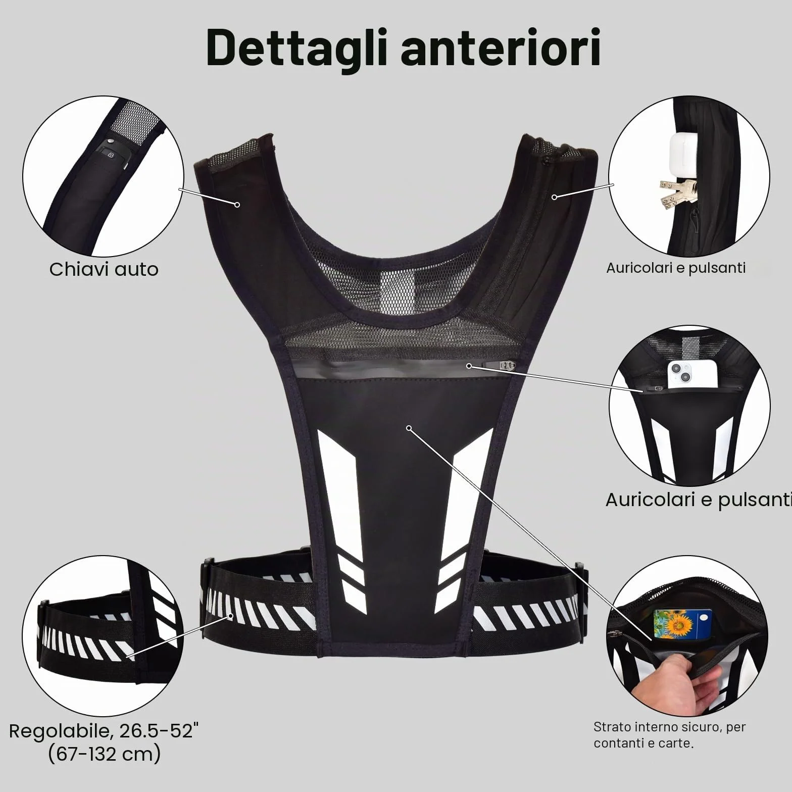 Gilet Running Impermeabile Riflettente con Porta Cellulare per Uomo Donna Jogging