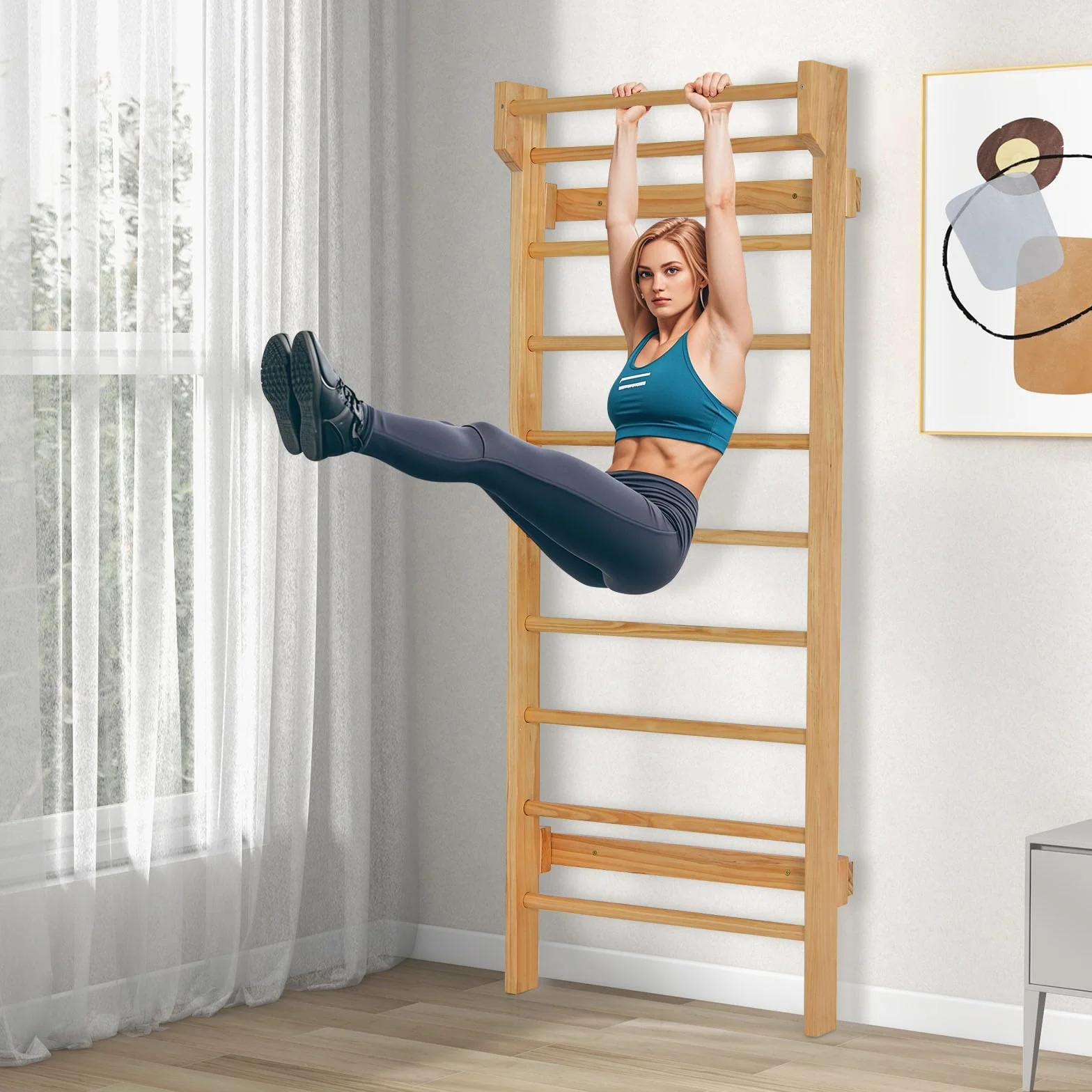 HOMASIS Spalliera Svedese in Legno, Parete Arrampicata per Ginnastica, Portata 100 kg