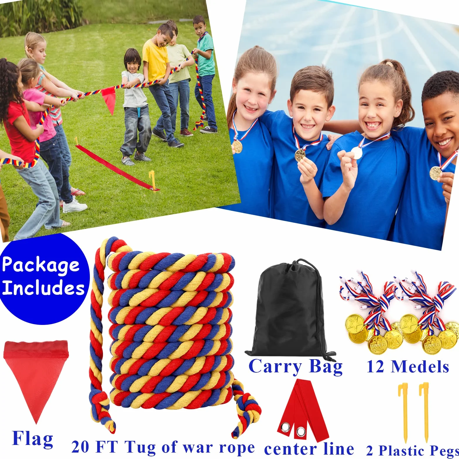 Tug of War Rope Sports Day Kit for Kids Adults Outdoor Garden Games