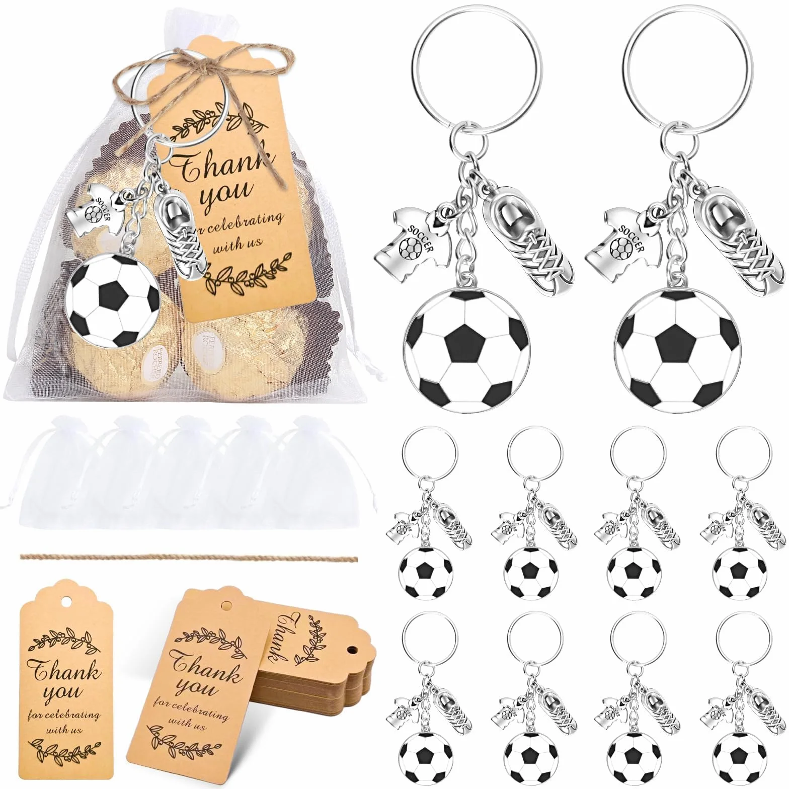 Portachiavi Calcio Metallici Argento 10 Pezzi Ciondolo Zaino Accessori Souvenir Sportivi