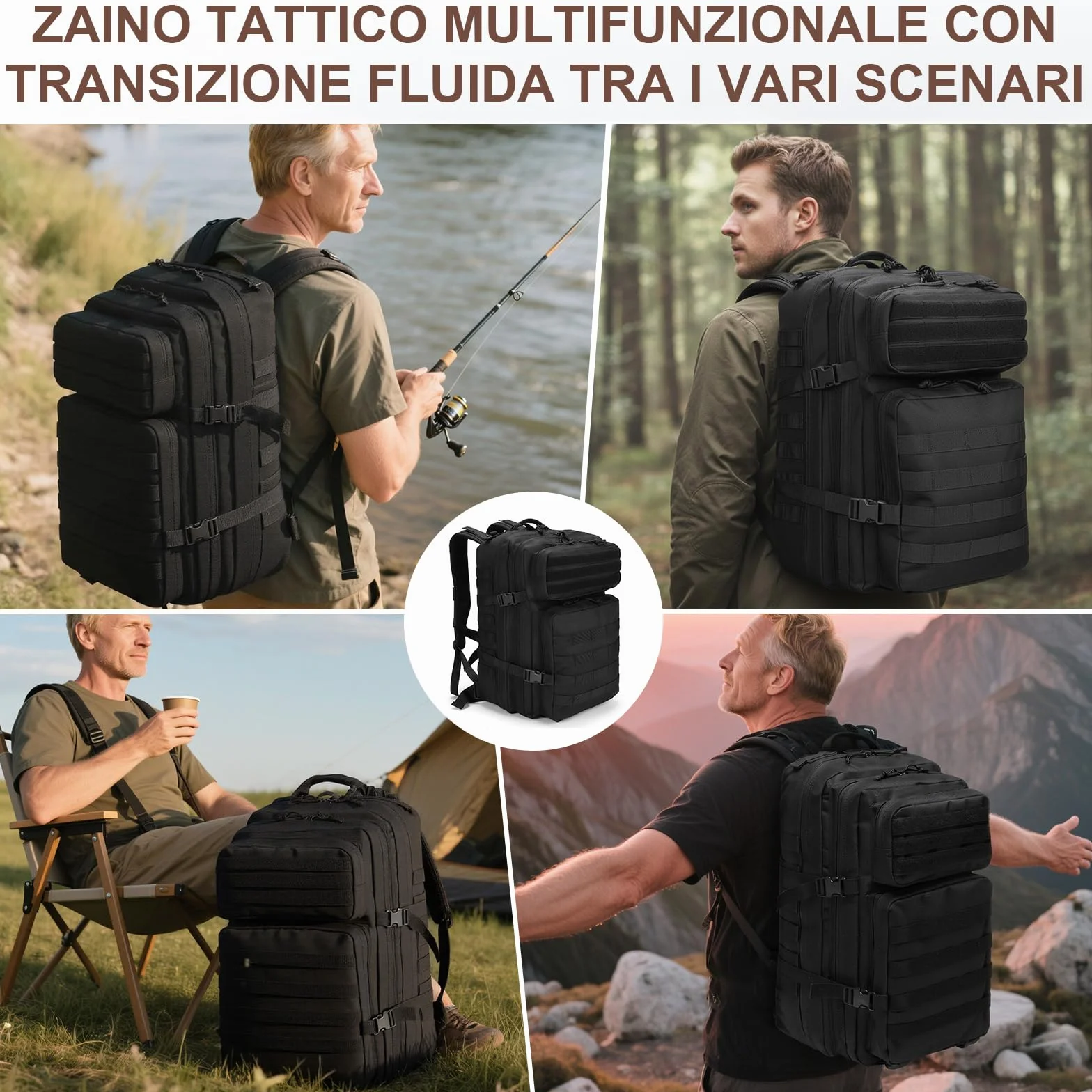 SHANNA Zaino Tattico Militare 45 Litri Impermeabile Grandi Zaini da Hiking Molle per Escursionismo Campeggio Caccia
