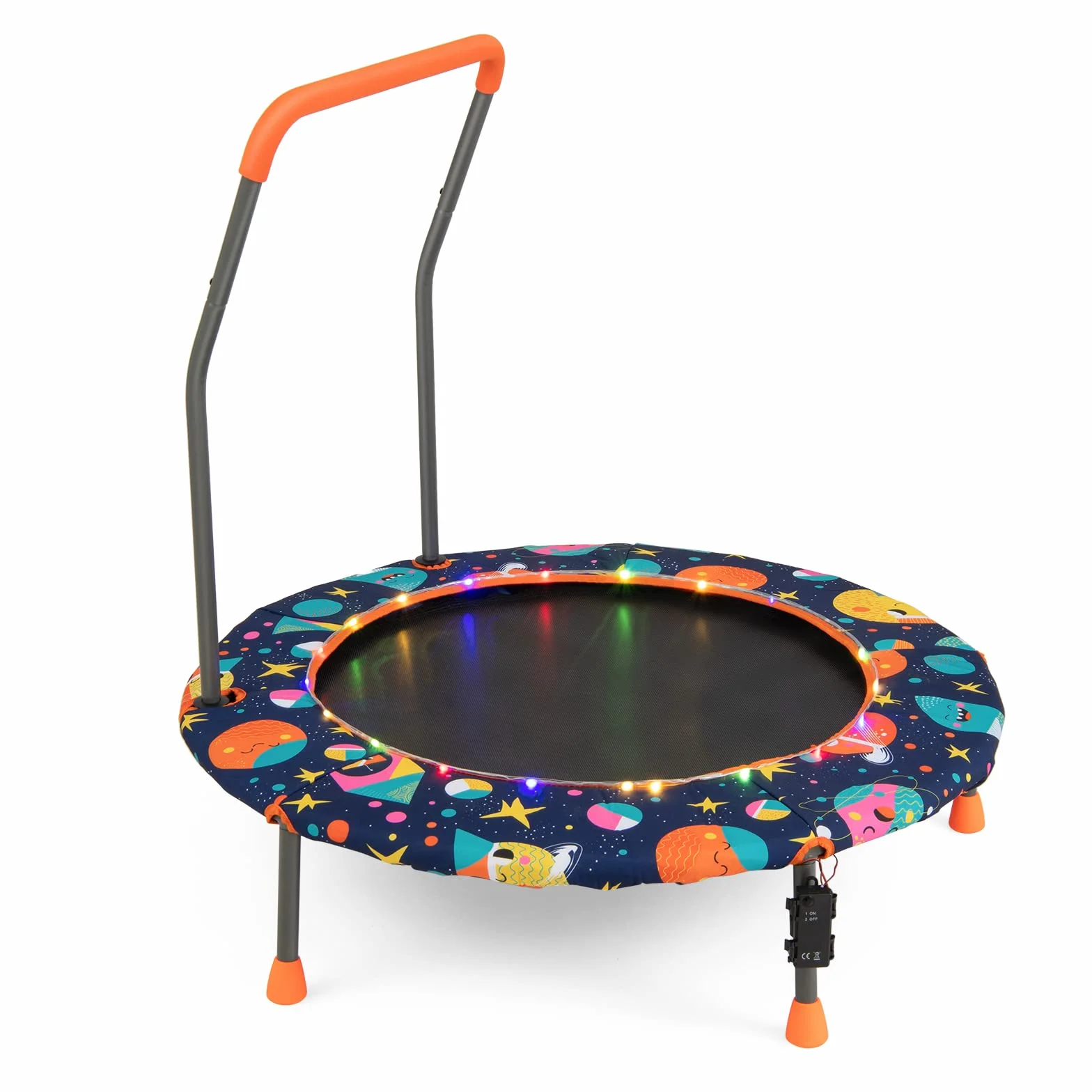 COSTWAY Trampolino per Bambini da Interno ed Esterno, Tappeto Elasctico Bambini 3-6 Anni in Acciaio con Maniglia Rimovibile, Luci LED, Cuscinetti Antiscivolo e Copertura Protettiva