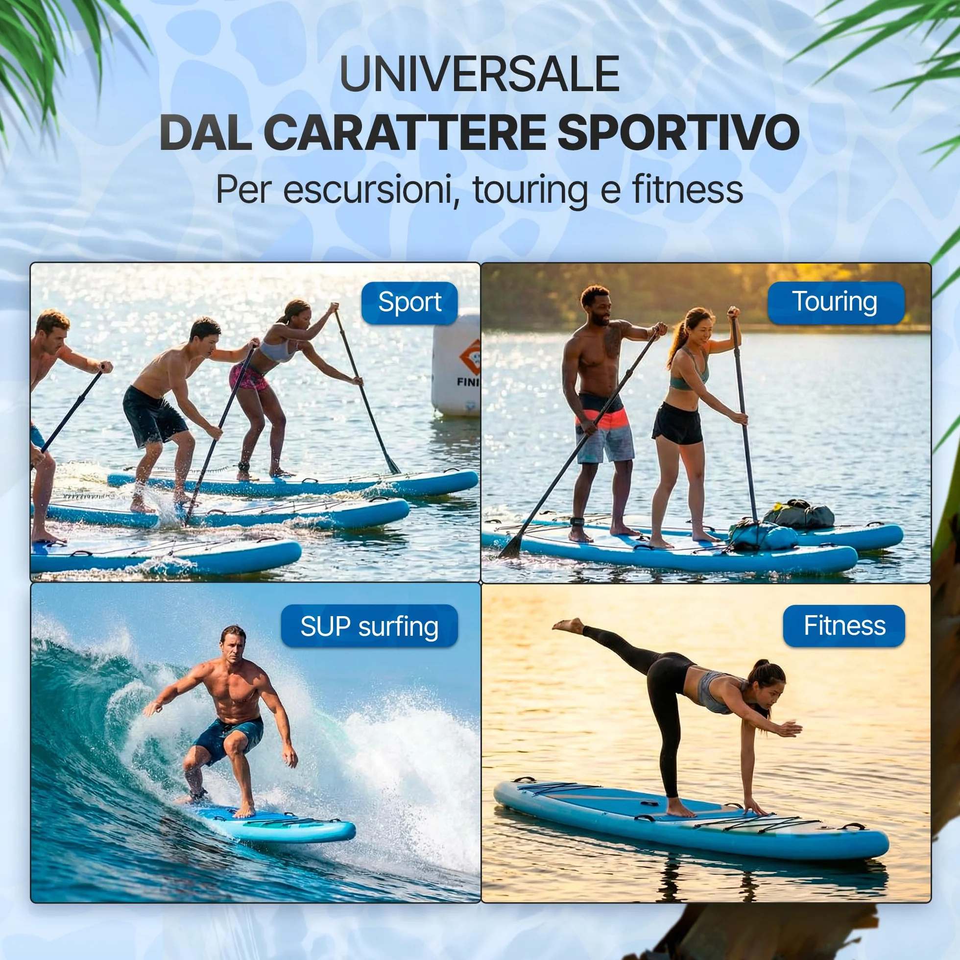 Tavola da SUP Gonfiabile Allround 329-384 cm – Portata Fino a 230-270 kg, Ultra Stabile e Manovrabile – Supporto Action Camera – Ideale per Tutti, Famiglie, Amici, Cane, Relax, Yoga e Touring