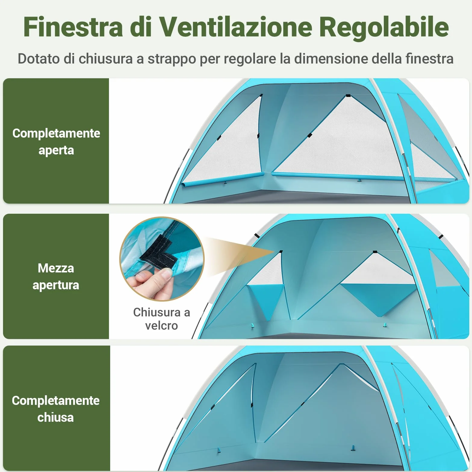 Wolfwise Tenda da Spiaggia UPF 50+ Famiglia Riparo Solare Anti-UV 3 Finestre Ventilate Pavimento Estensibile Borsa Trasporto 4 Persone Blu