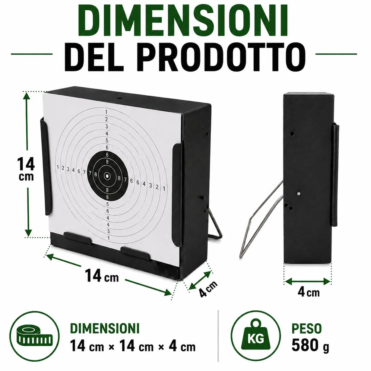 Supporto per bersagli in acciaio 14x14 cm per Airsoft, Airgun, pellet - Nero