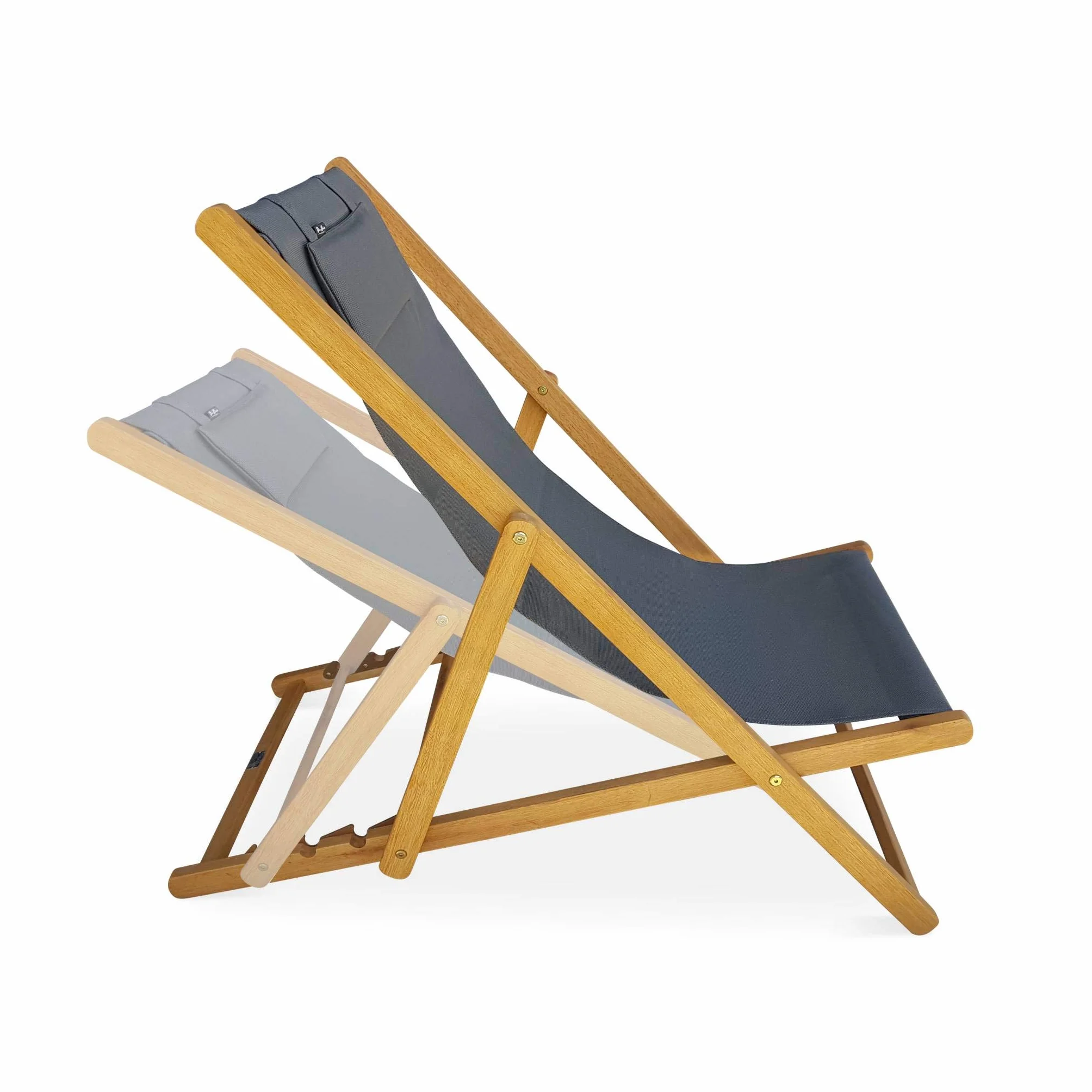 Set 2 sedie sdraio in legno con cuscino poggiatesta Antracite - 102x56x86 cm