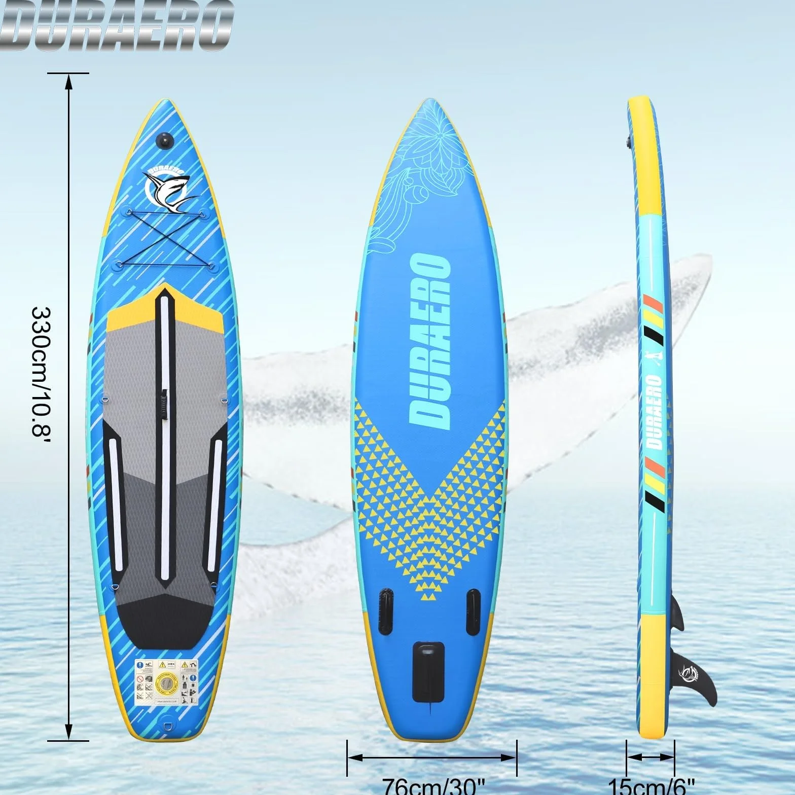 Tavola Gonfiabile da Stand Up Paddle, 330 x 76 x 15 cm, con Supporto per Fotocamera, Accessori Completi, Portata Fino a 150 kg