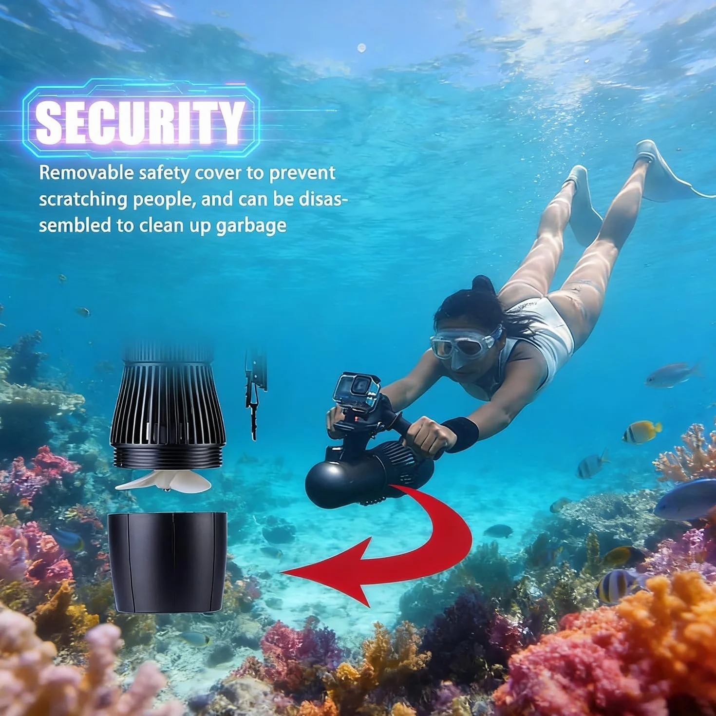Camolech Scooter elettrico subacqueo 500 W per adulti bambini piscina immersioni snorkeling