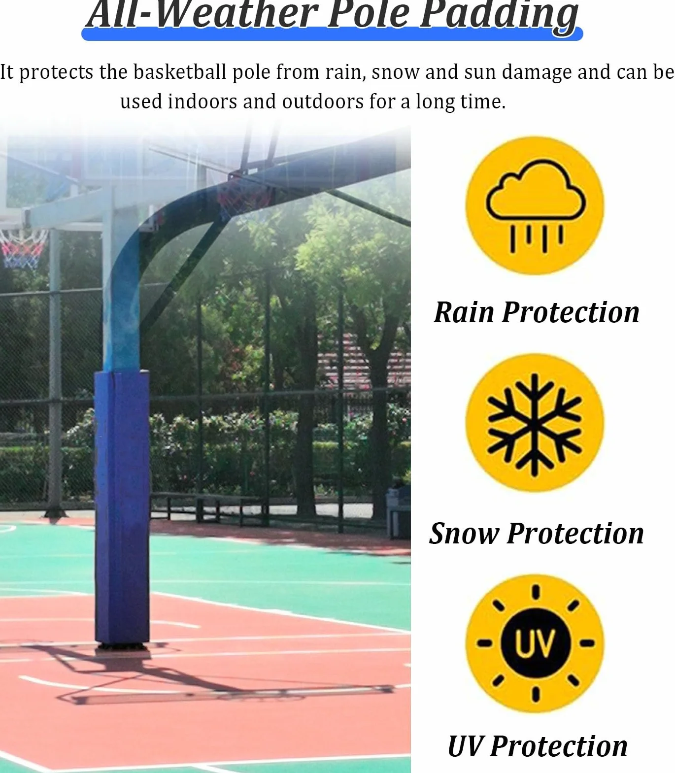 Imbottitura per Palo da Basket Protezione, Resistente alle Intemperie, Cuscinetti di Sicurezza per Giocatori, Cuscino Ammortizzante per Colonne (Blu, 10x10 cm)