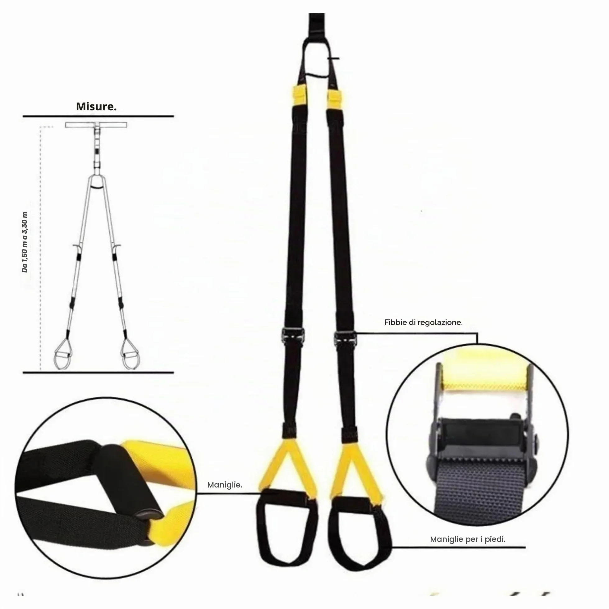 Sistema di Allenamento in Sospensione Kit Completo con Cinghie Regolabili Ancoraggio per Porta Borsa da Trasporto