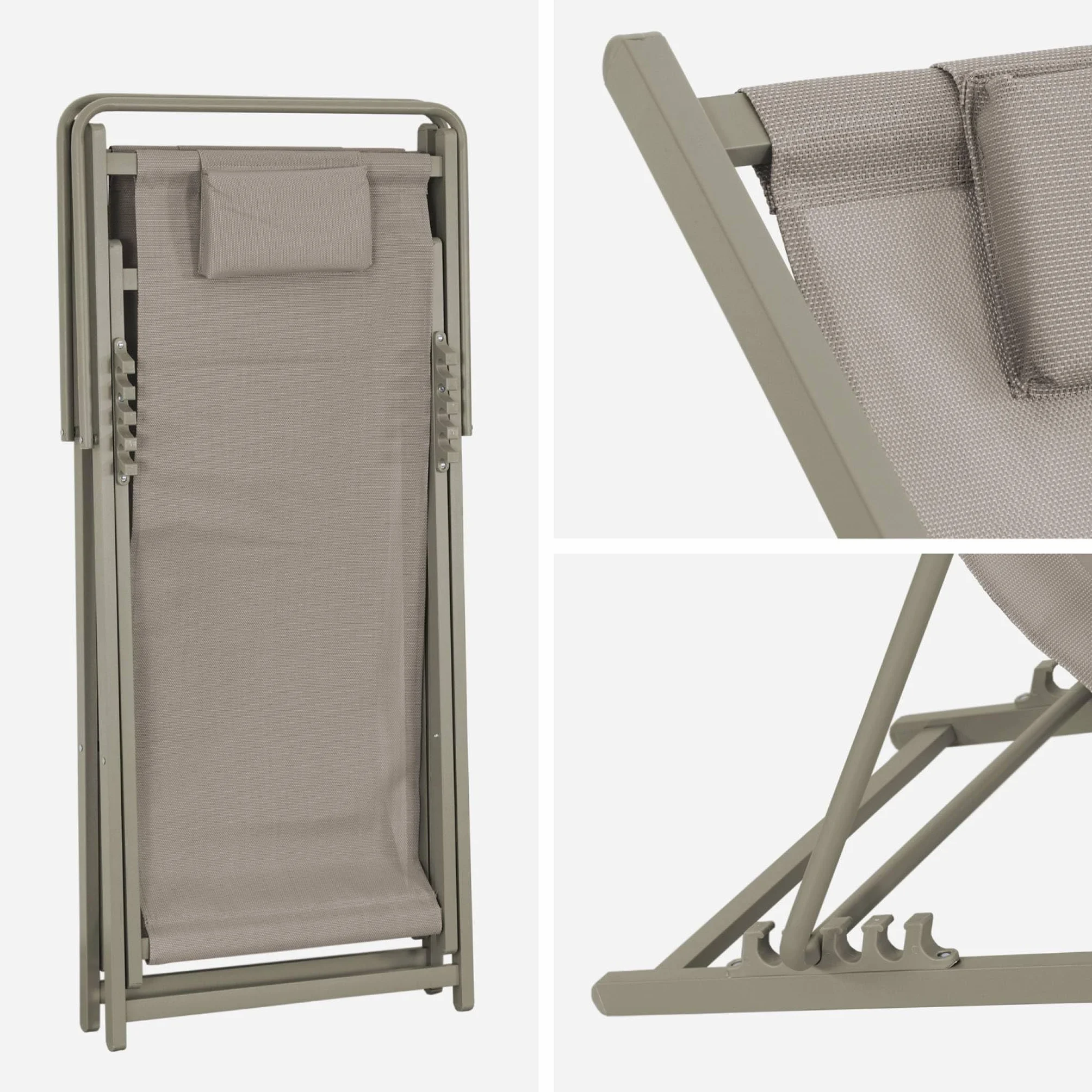 Set 2 sedie sdraio pieghevoli con cuscino e multiposizione Verde kaki - 102x62x81 cm