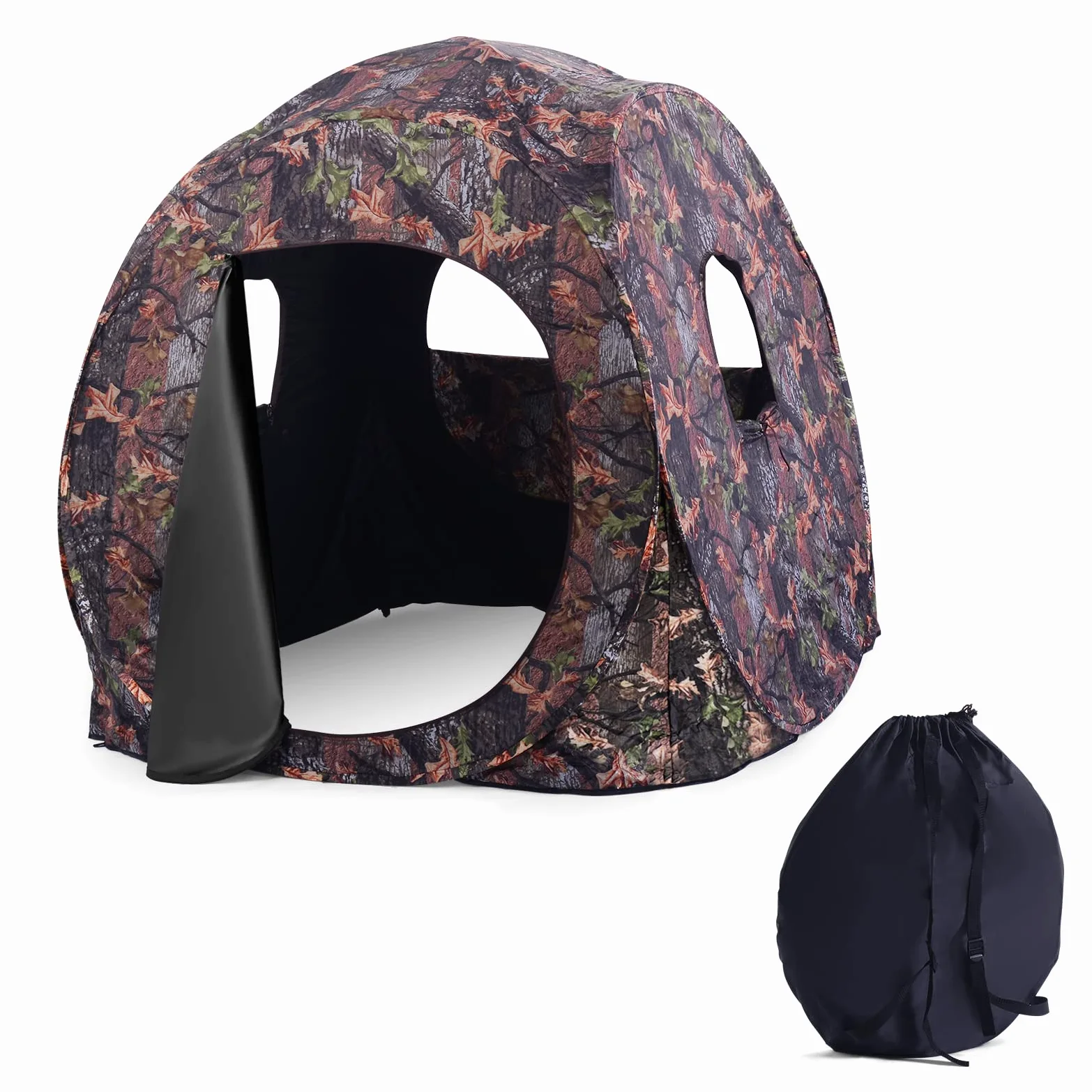 COSTWAY Tenda da Caccia Pieghevole per 3 Persone, Tenda Mimetica con Telaio in Acciaio e Finestre a Maglie, con Visione 270°