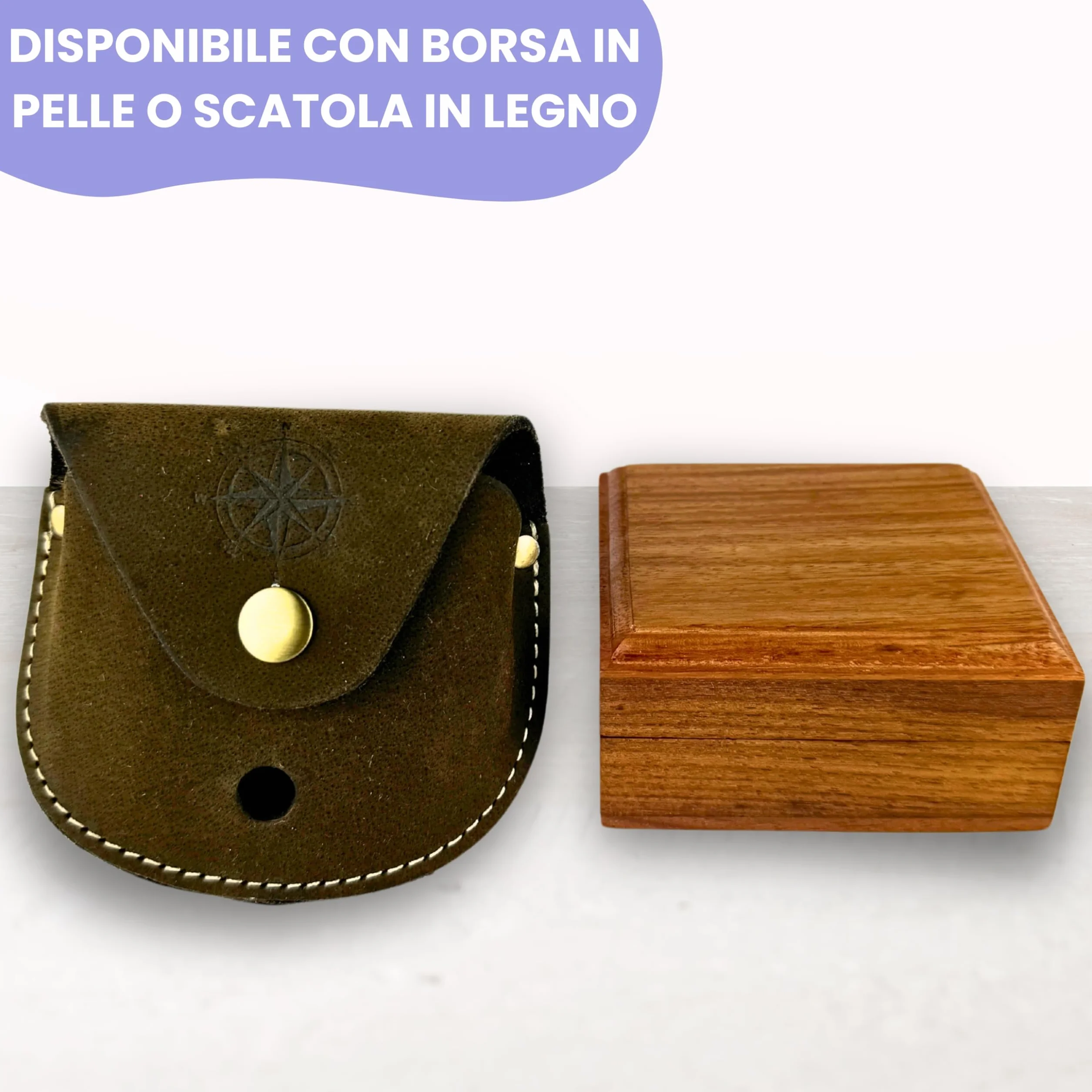 Bussola personalizzata in ottone e pelle con incisione motivo marittimo, regalo