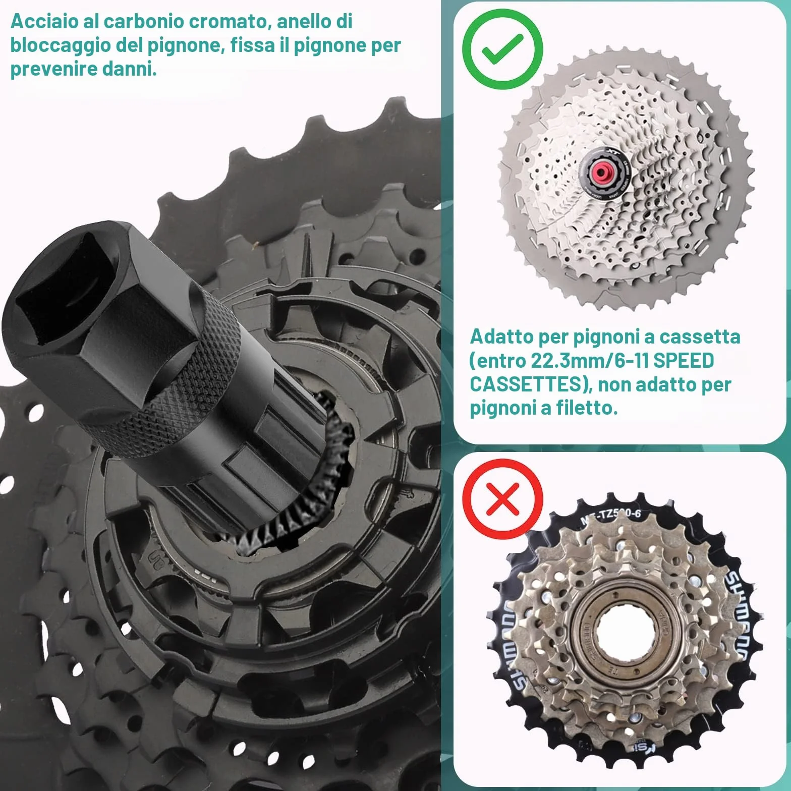 Homord Kit Attrezzi Bici, Chiave a Frusta e Pacco Pignoni, Rimozione Catena Freewheel