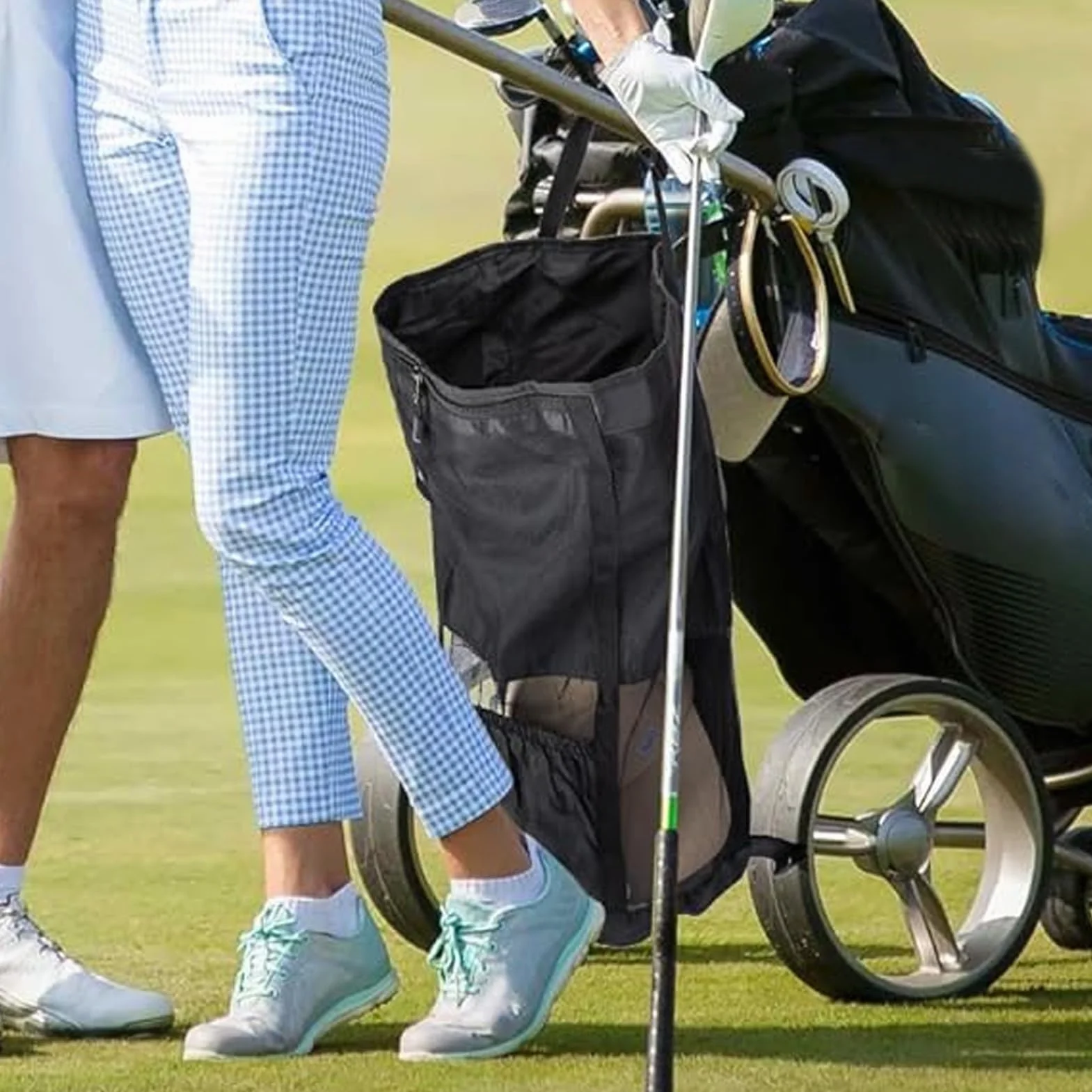 Borsa estendibile per golf cart – Borsa portaoggetti per golf da esterno con tasca in rete per cellulare, chiavi, cappello