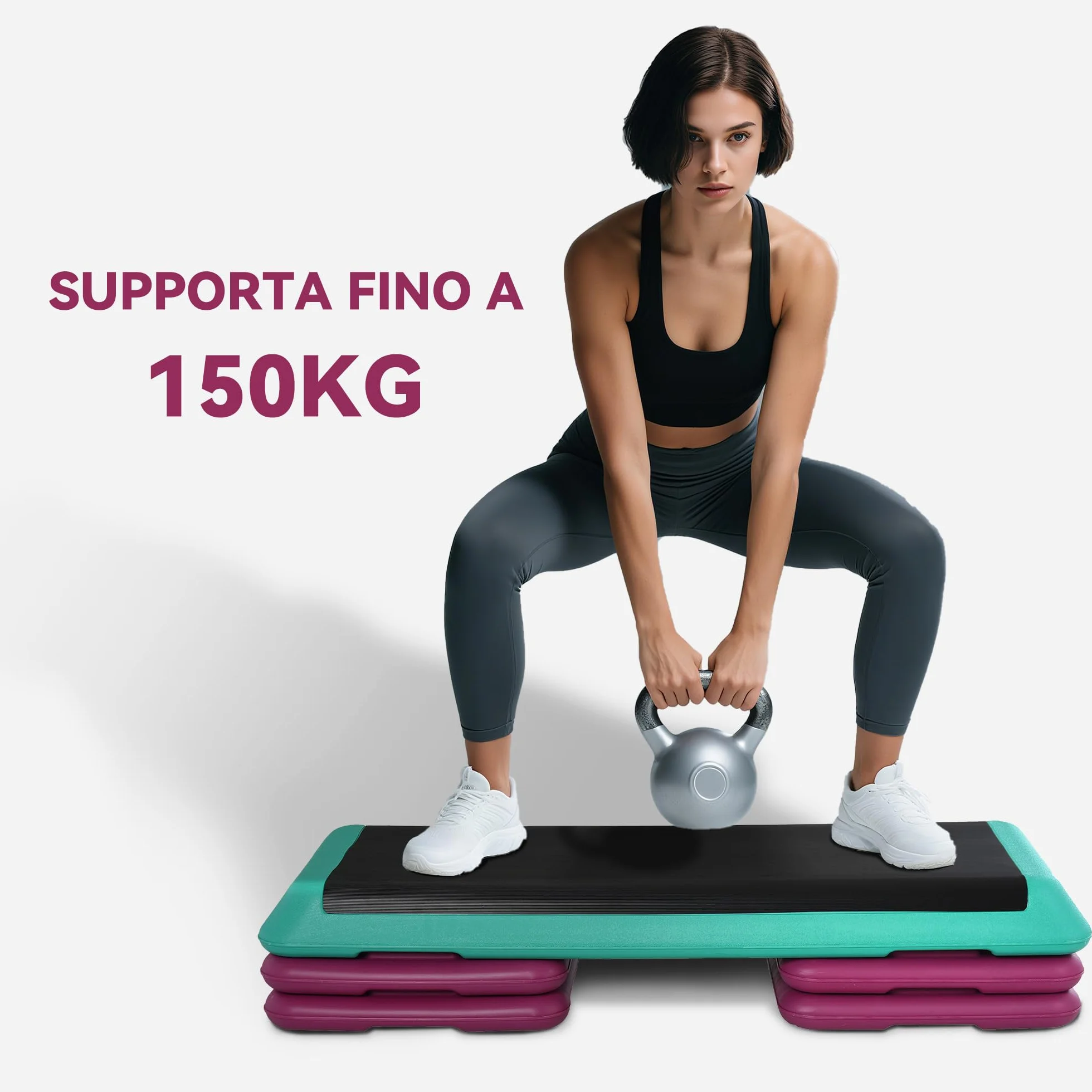 HOMCOM Stepper Aerobica Regolabile 3 Livelli Antiscivolo Fitness Casa 110x40x20 cm Nero Verde Viola