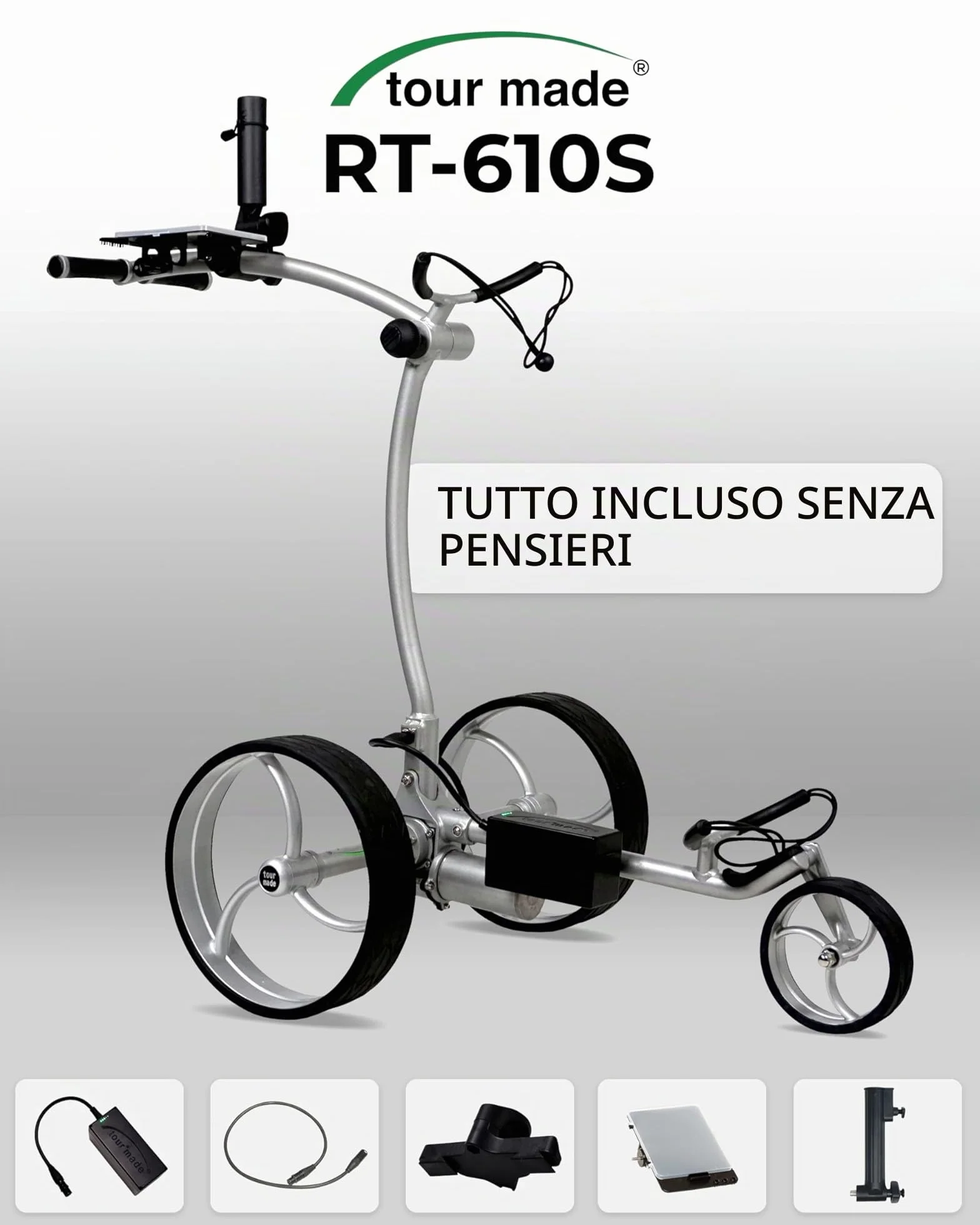 Tour-Made RT-610S Trolley da golf elettrico con batteria al litio e freno a motore