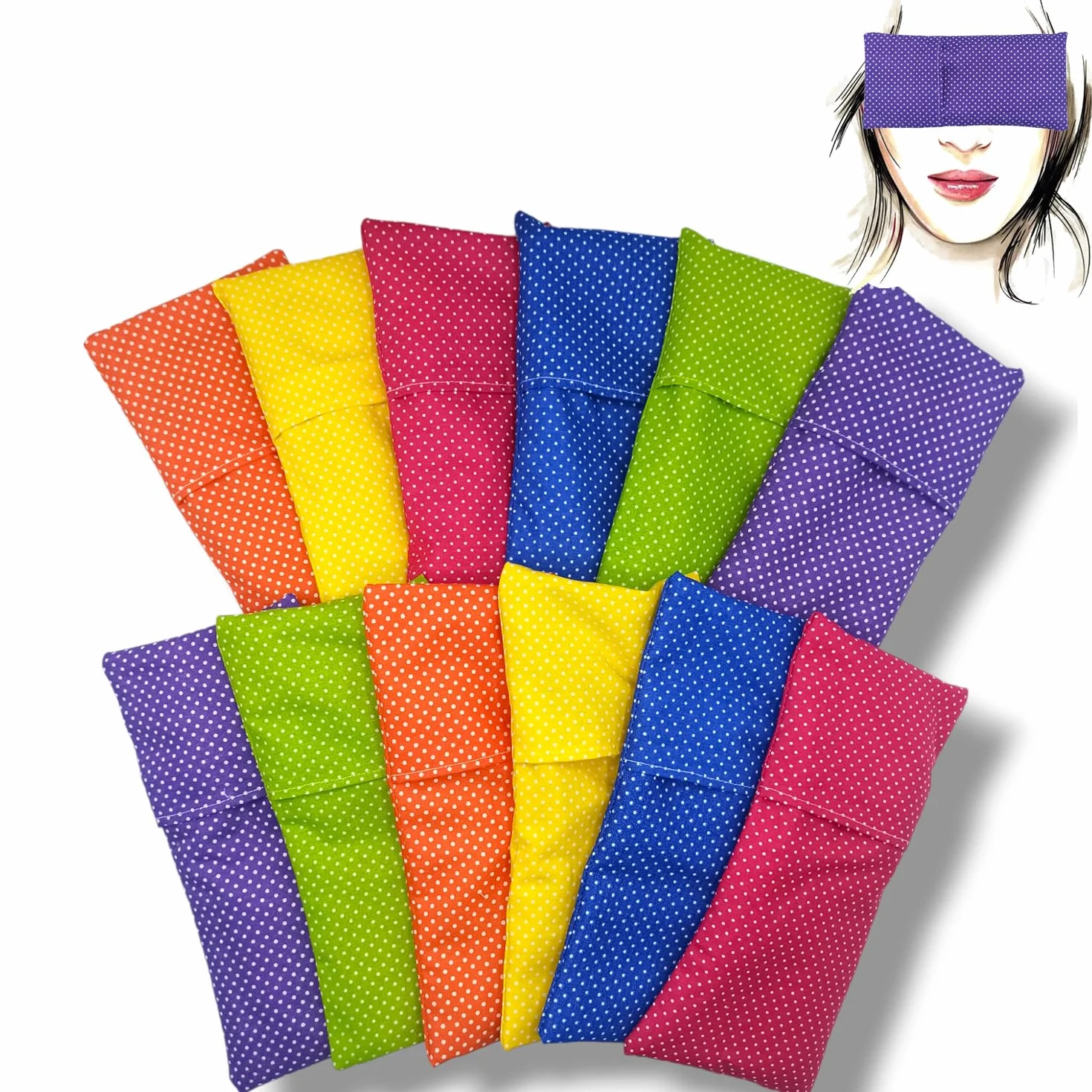 Cuscino per gli occhi "Pack 12 - colours" (contiene 12 interni e 12 fodere lavabili) | Semi di lavanda e riso | Yoga, Meditazione, rilassamento, riposo oculare.
