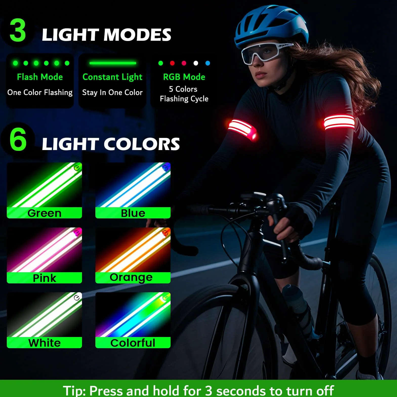 LED Bracciale Riflettente 2 Pezzi, Fascia Braccio Running, 5 Colori 3 Modalità Illuminazione Ricaricabile