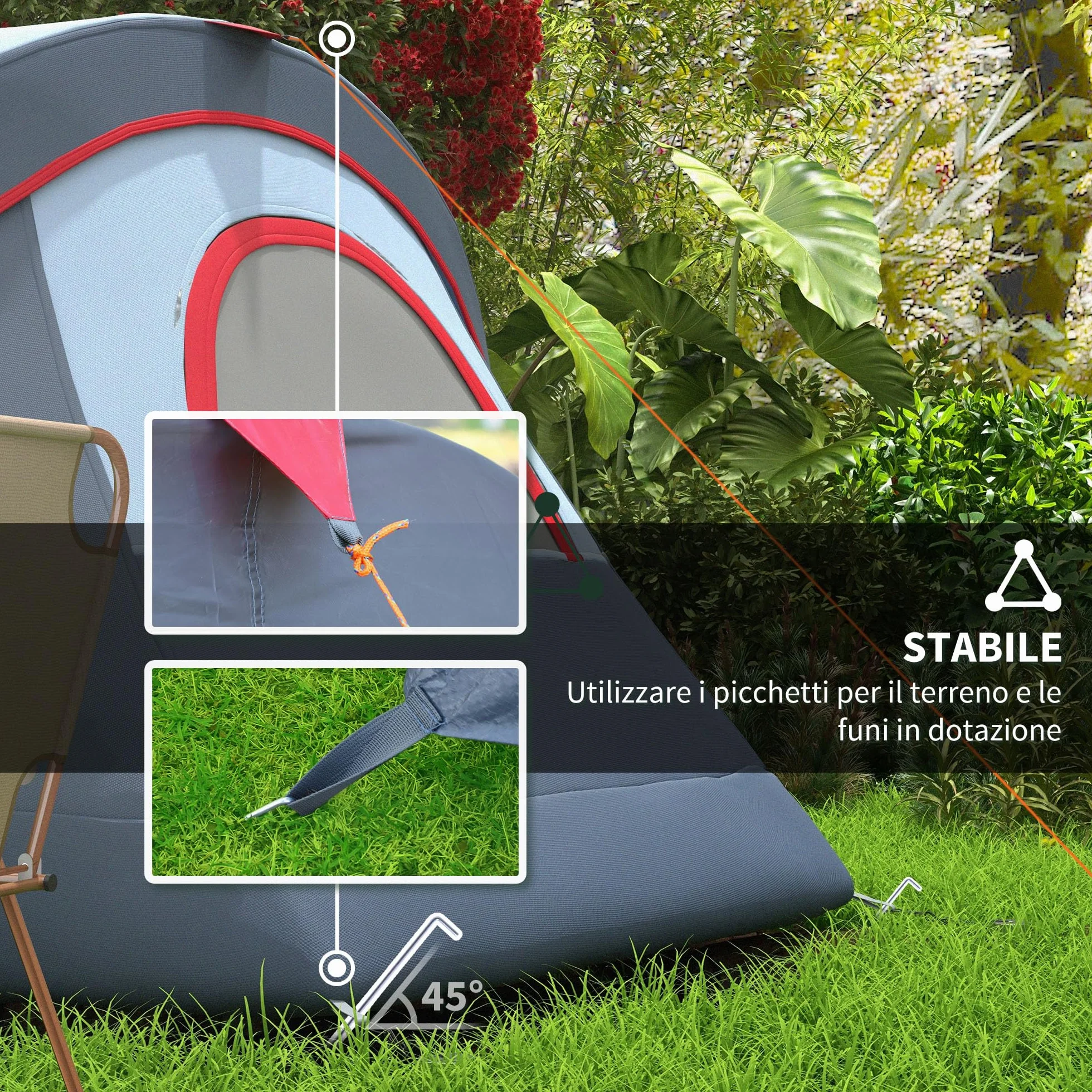 Outsunny Tenda da Campeggio 4-6 Posti Idrorepellente 3000mm Protezione UV, Tenda Famigliare Finestre Pali Fibra di Vetro 4.55x2.3x1.8 m