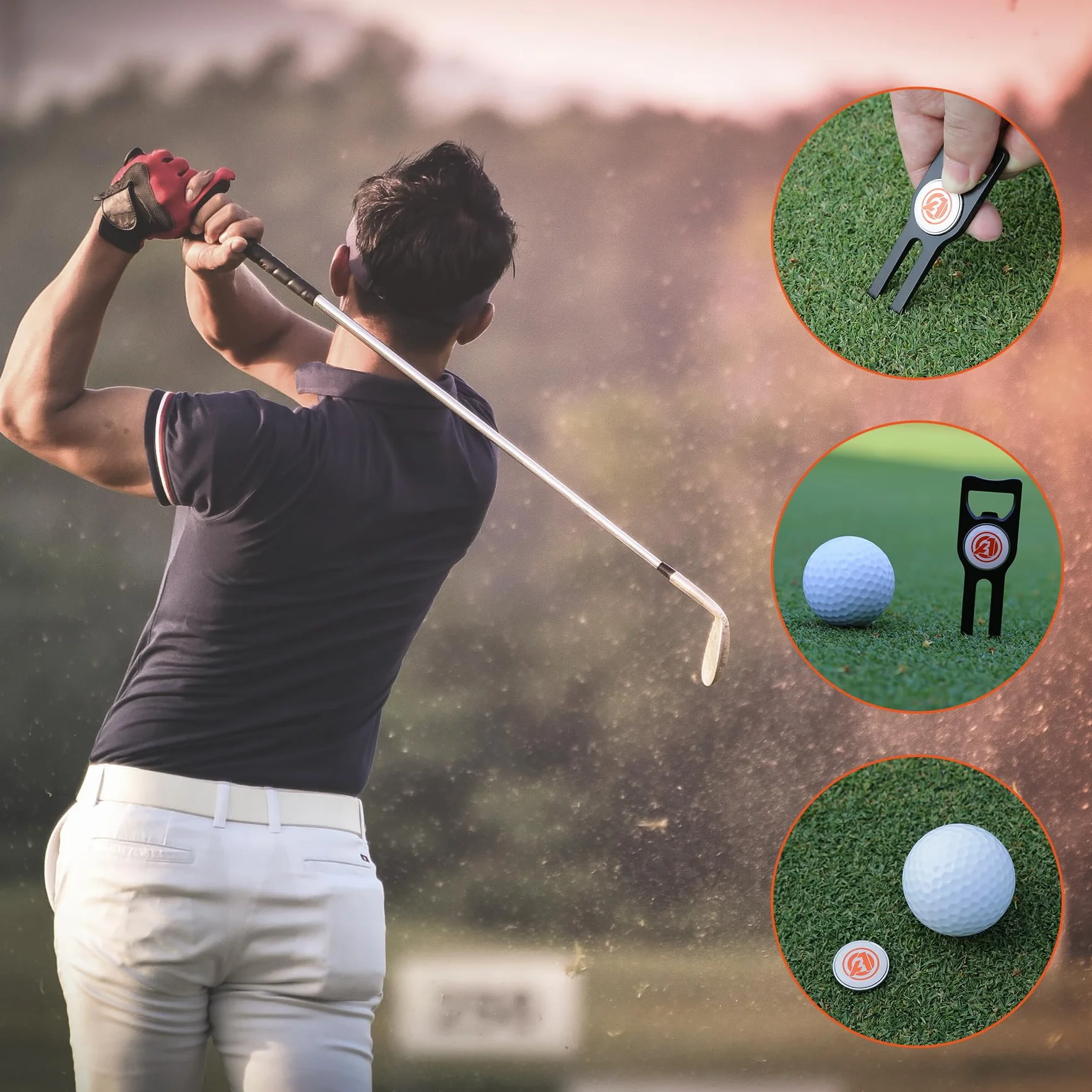 AOFAR Strumento per Divot da golf con marcatura magnetica, spazzola integrata e marcatore linea pallina, lega di zinco