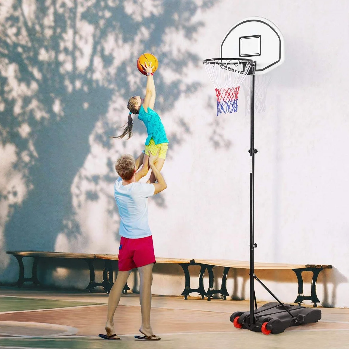 Yaheetech Cestino da basket regolabile 159-214 cm con ruote per interni ed esterni