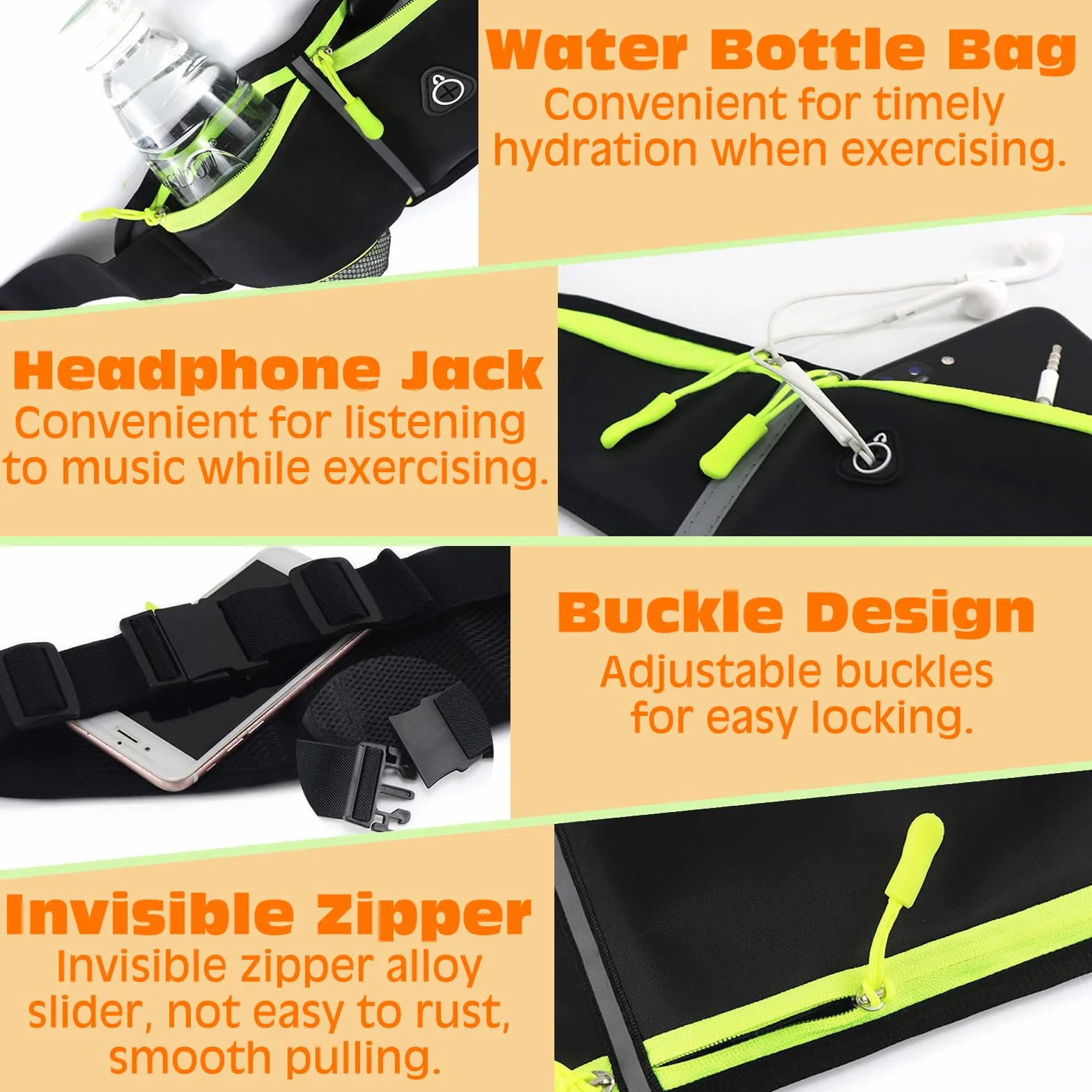 Marsupio Running Impermeabile Sportivo con Borsa a Rete per Borraccia - Fitness Corsa