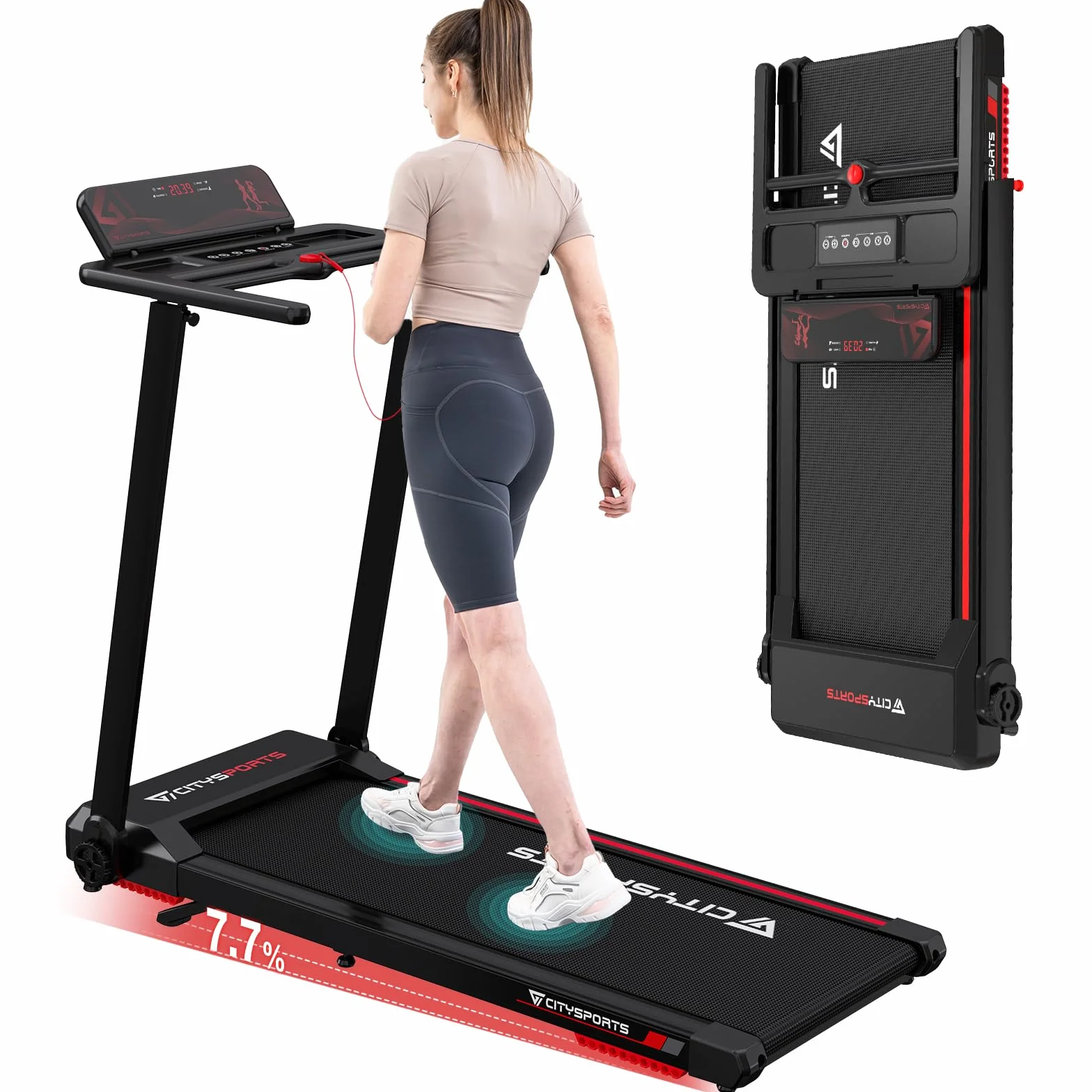 CITYSPORTS Tapis Roulant Elettrico Pieghevole 1-12km/h Salvaspazio Display LED Compatto Casa