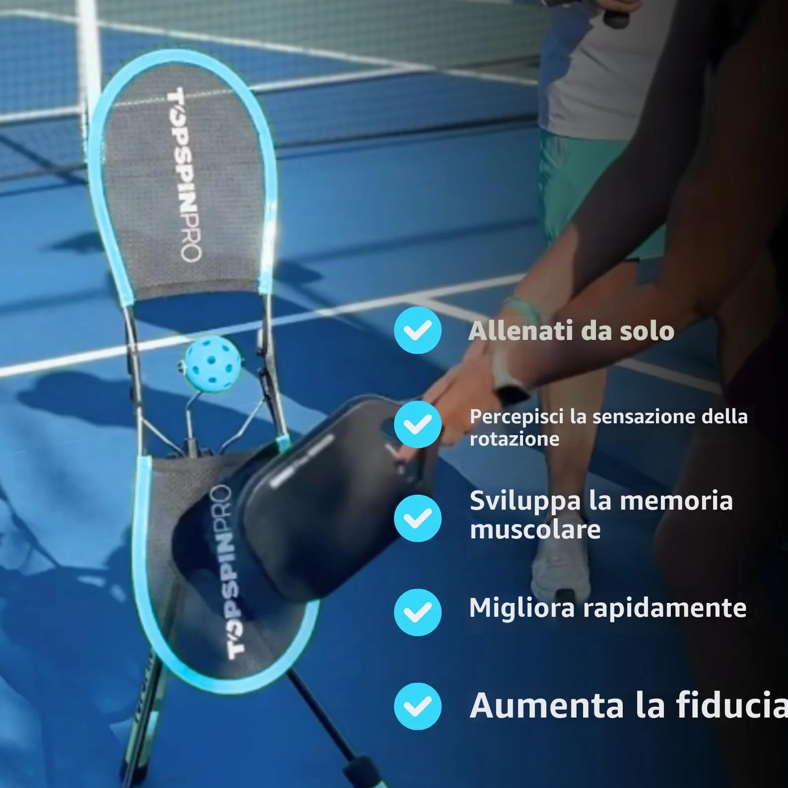 TopspinPro Pickleball Trainer Ausilio Allenamento Topspin Servizio Colpi Terra