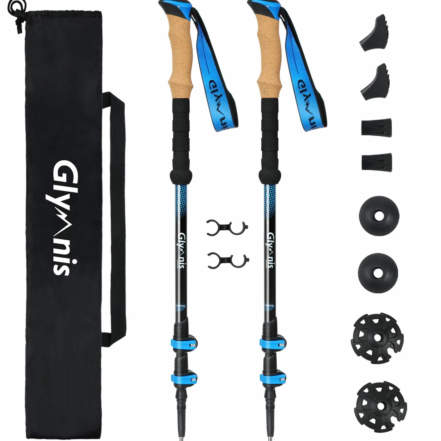 Bastoncini da Trekking 3 Sezioni 65-135cm Alluminio 7075 Blocco Rapido Impugnatura Sughero