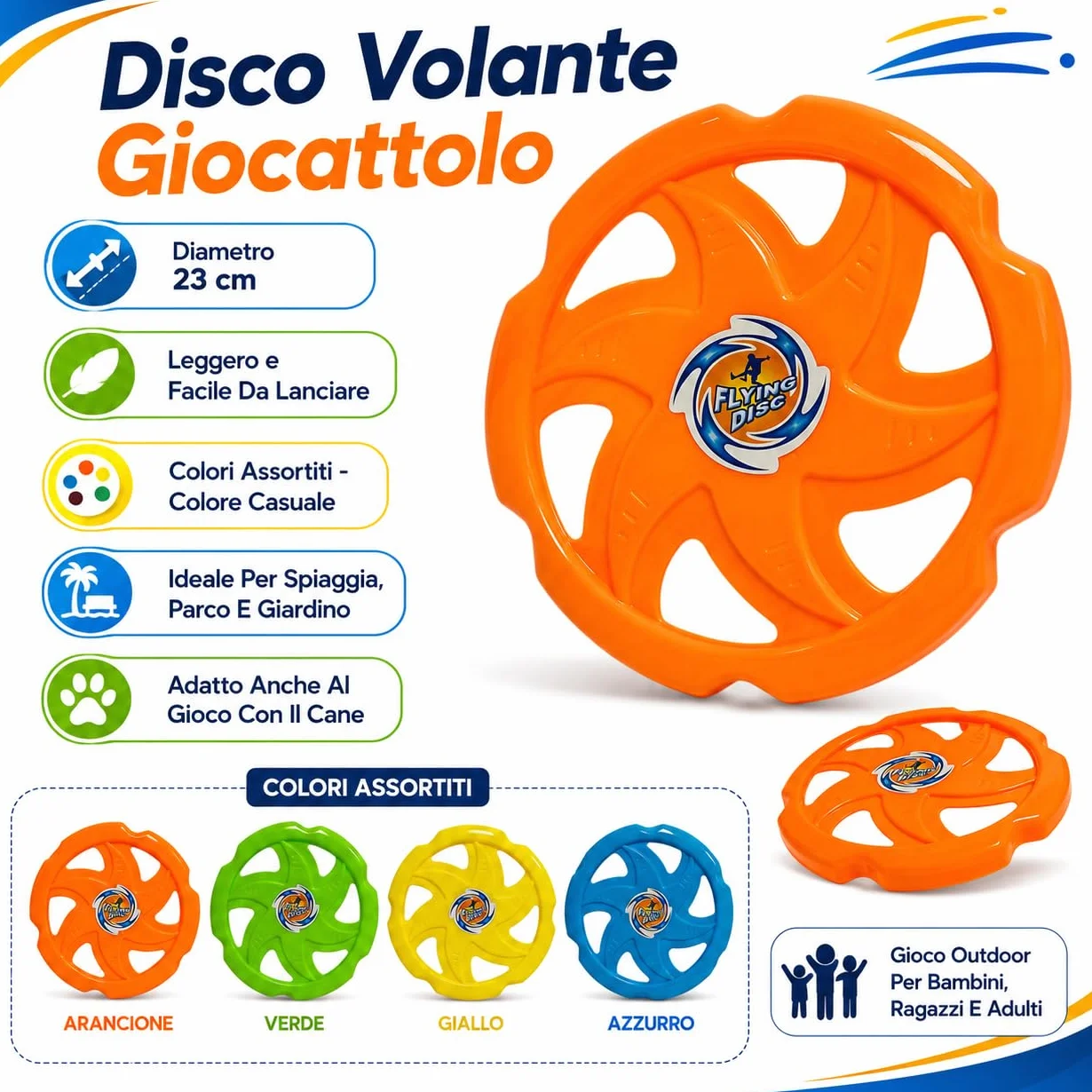 Disco Volante Giocattolo per Cani Bambini 23 cm Gioco Spiaggia Parco Giardino