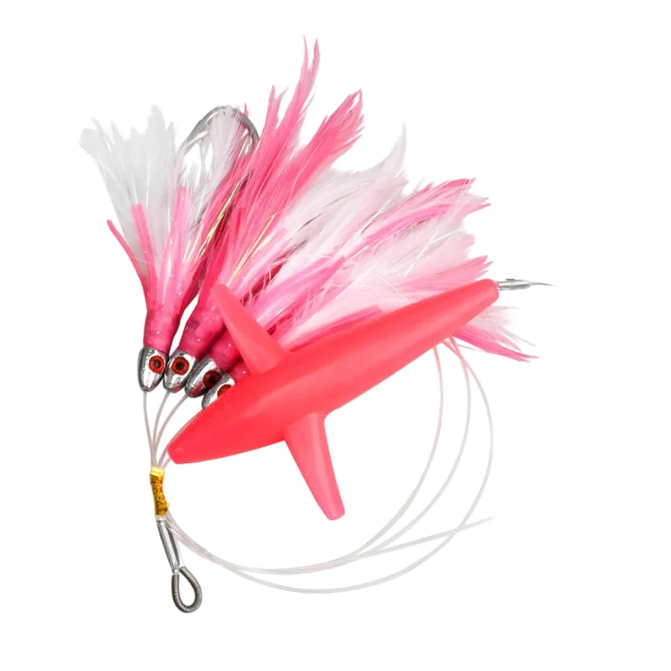 1 PZ Piuma Trolling Gonna Tonno Lure Big Game Barca Pesca Esca Acciaio Forma Gancio UV Effetto Luce Realistica Fish Eye Flat Hook Corpo 165 Cm 122G