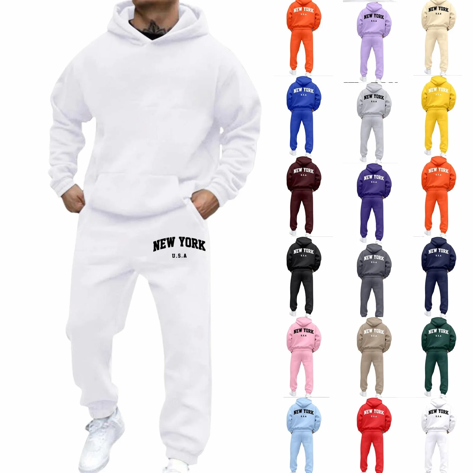 Tuta da jogging uomo 2 pezzi con cappuccio Y2K Hip Hop Fitness