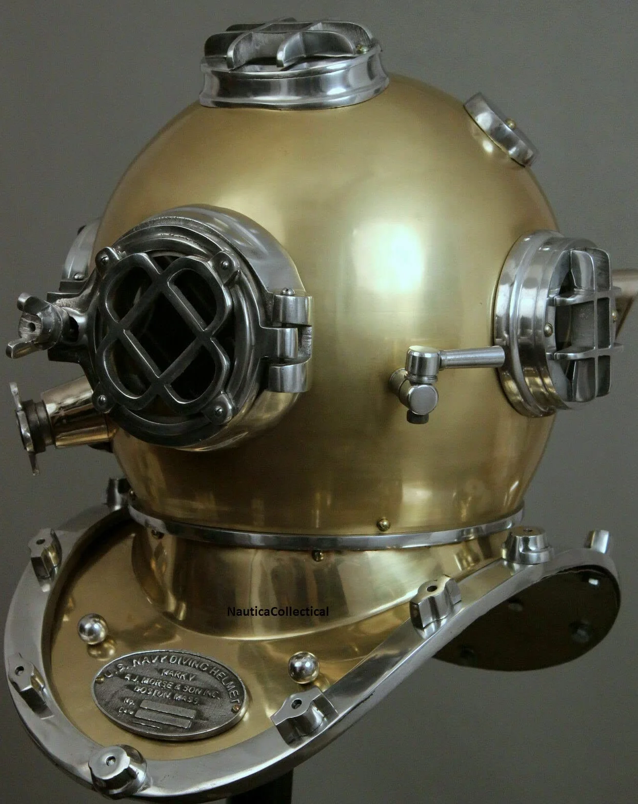 Casco subacqueo US Navy Mark V Deep Sea Marine Divers Vintage Acciaio & Ottone 18"