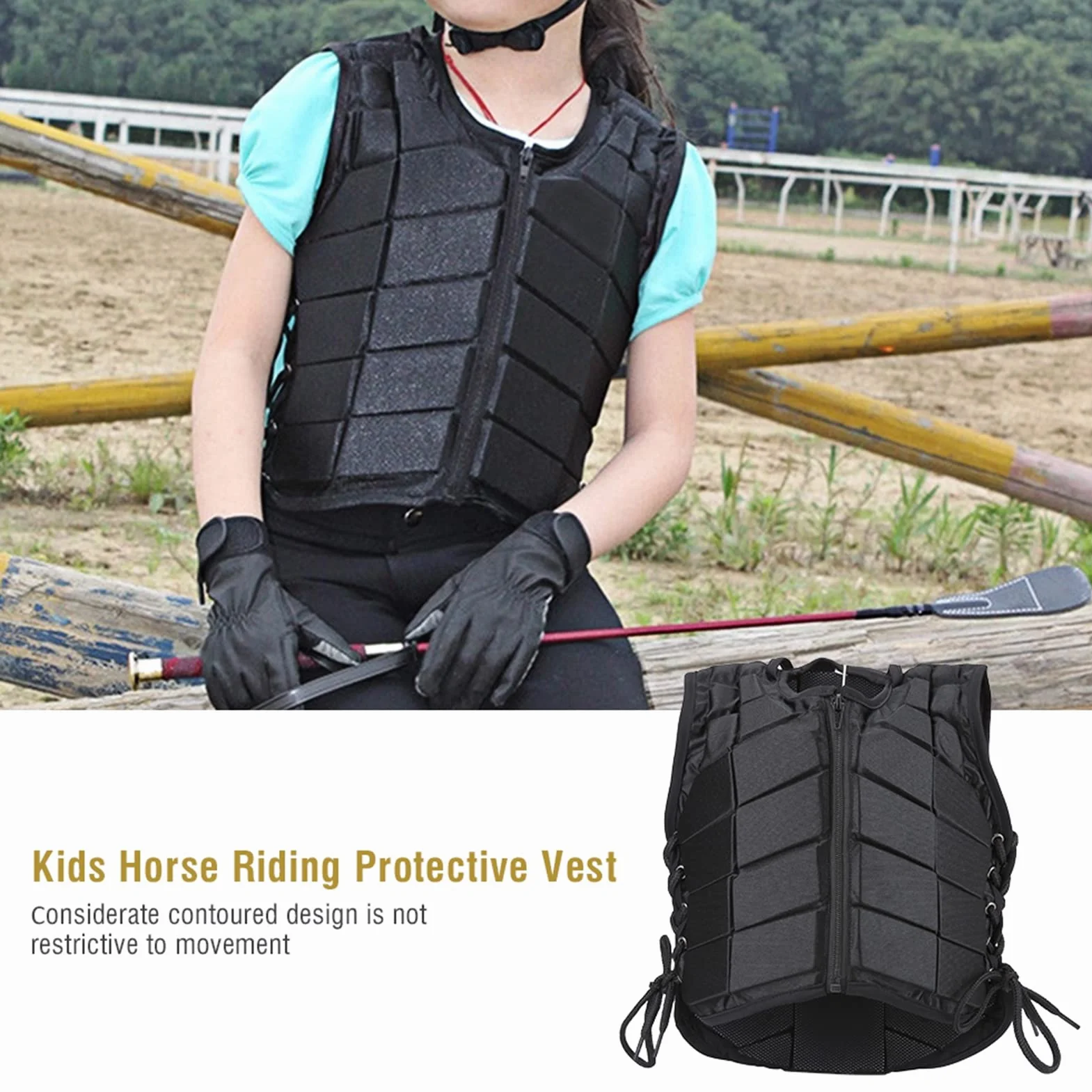 Gilet da Equitazione Professionale Gilet Equestre per Bambini in Eva Corpetto Protettivo Equitazione Armatura Antiurto con Cerniera per Adulti Donne Ragazzi Ragazze Bambini (CM)