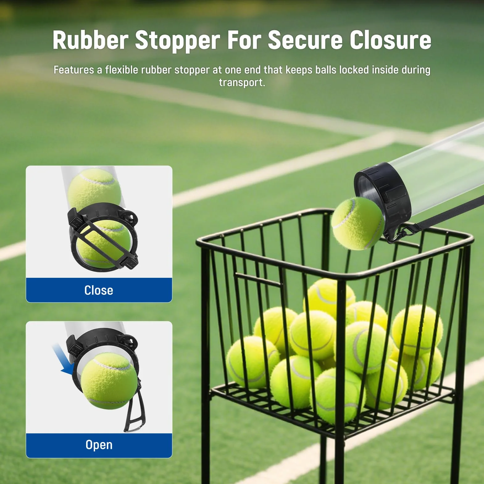 NEEWER Raccoglitore Palline Tramoggia a Tubo per 18 Pickleball e 21 Palline Tennis, Portapalle Superiore Staccabile con Tappo, PB01S