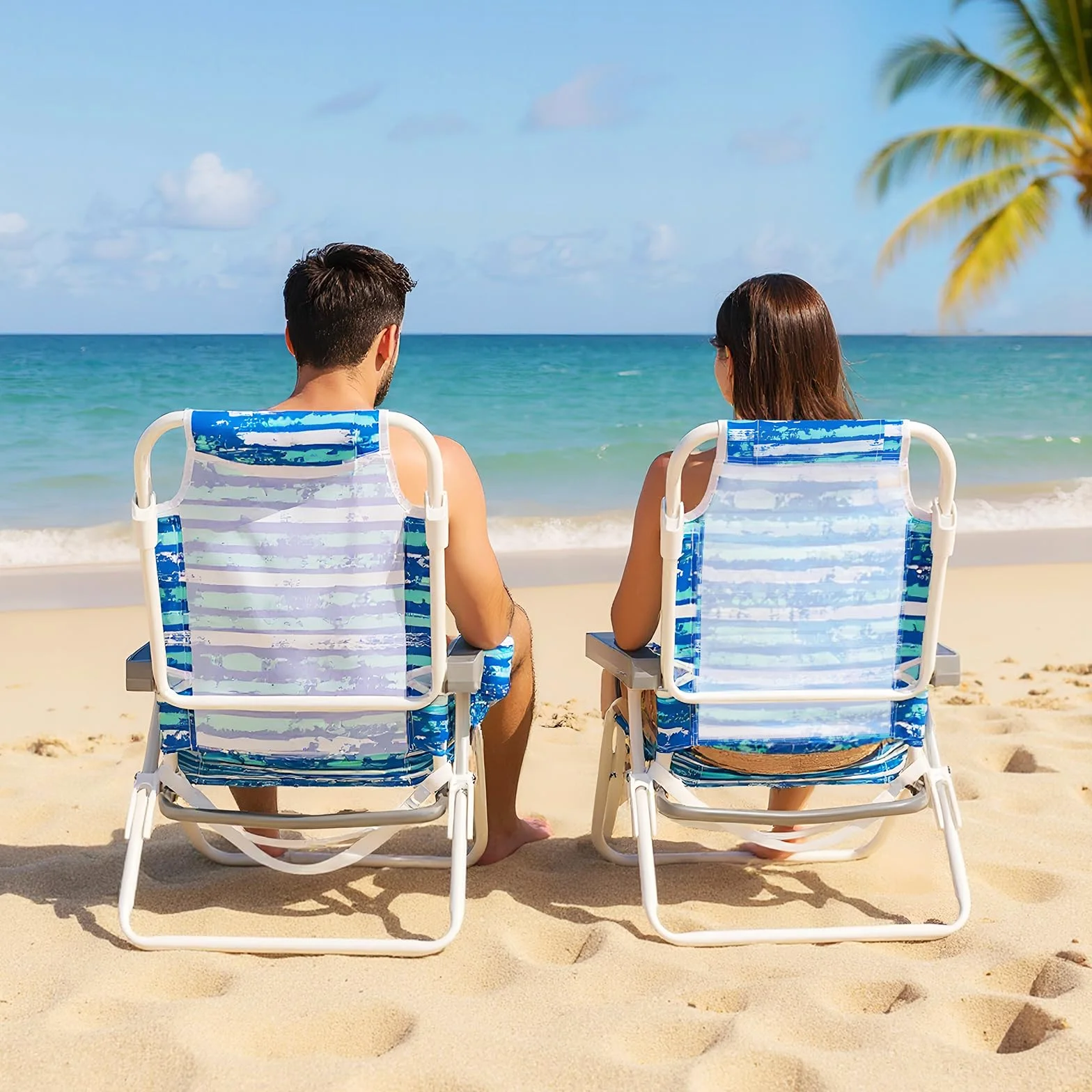 COSTWAY Set di 2 Sedie Pieghevoli da Spiaggia, Sdraio Regolabile 5 Posizioni, Portata 150 kg Blu